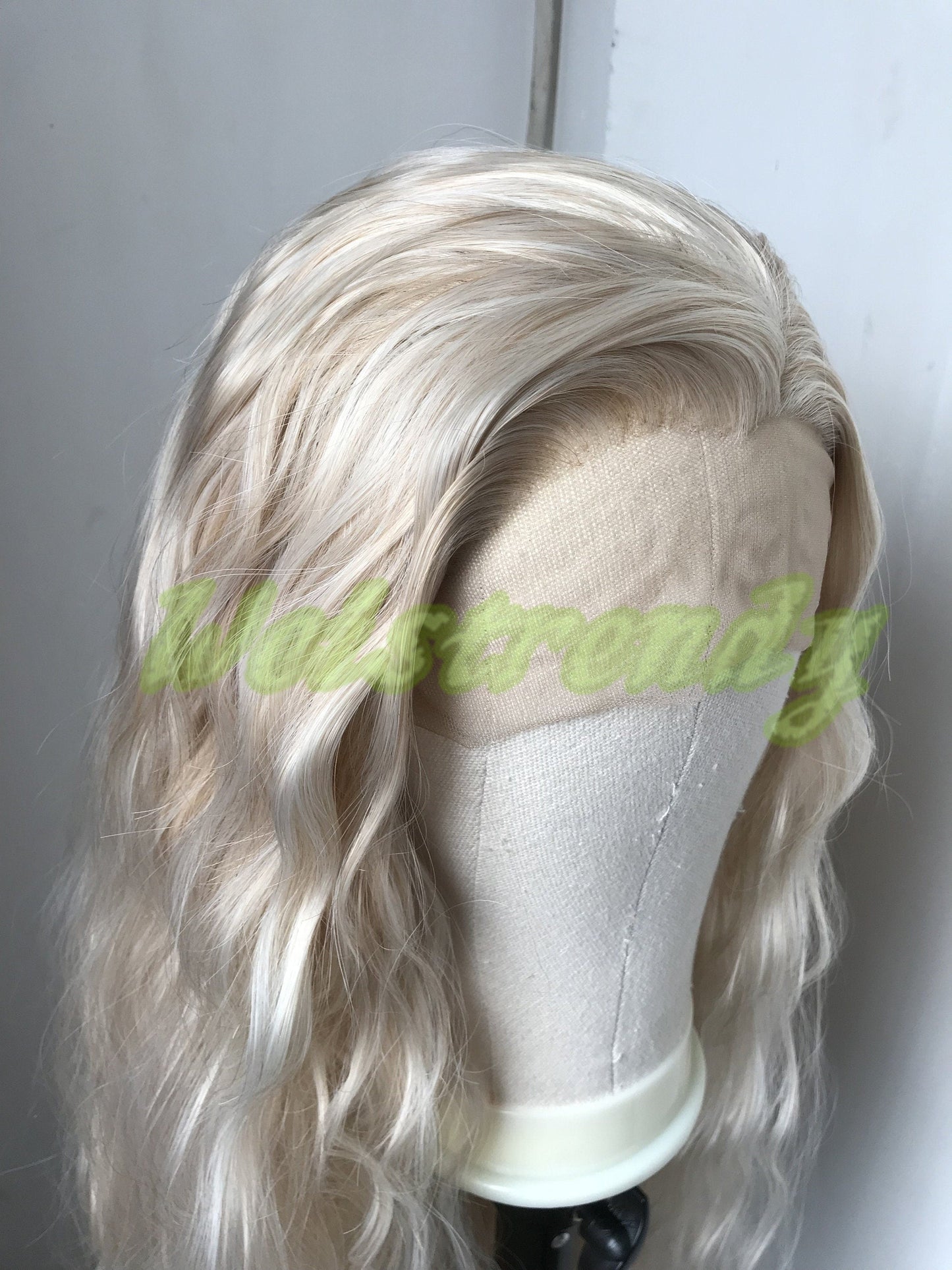 Mixed Platinum Blonde Peach Tone Blonde Long Loose Waves Hair Wig Premium Synthetic Soft Swiss Lace Front Wig Free Parting