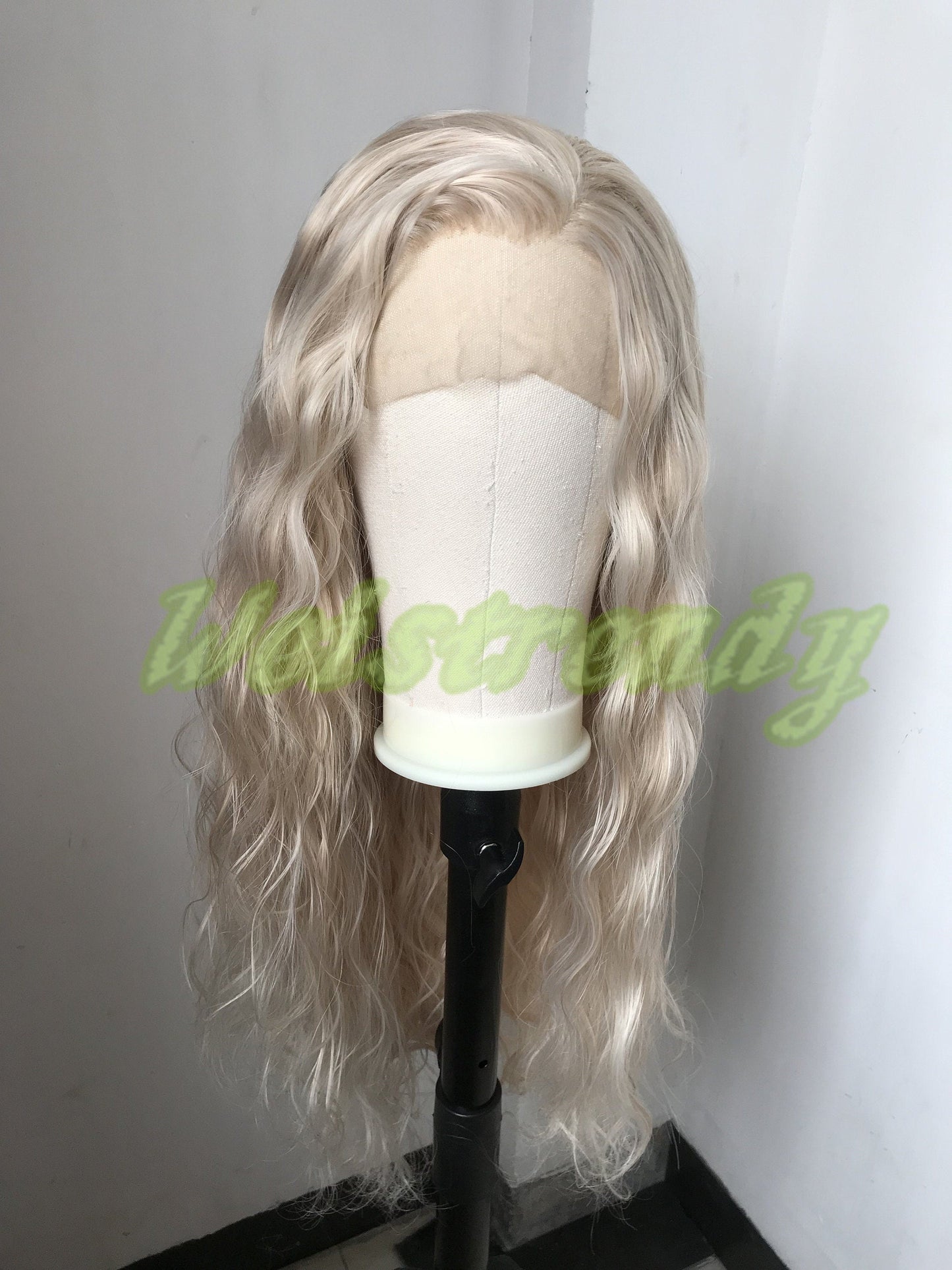 Mixed Platinum Blonde Peach Tone Blonde Long Loose Waves Hair Wig Premium Synthetic Soft Swiss Lace Front Wig Free Parting