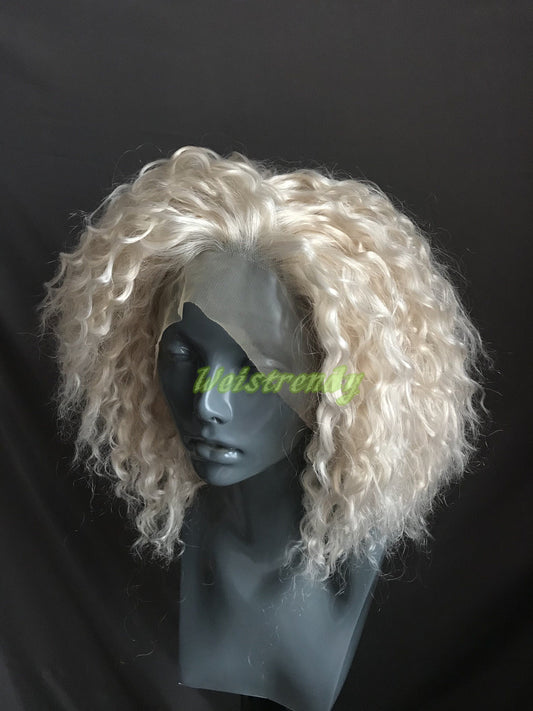 Pale Blonde Mixed Blonde Short Afro Curly Wigs Synthetic Lace frontal Wigs
