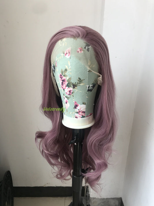 Mixed Blonde Purple Long Natural Wavy Hair Premium Synthetic Lace Frontal Wig Heat Friendly