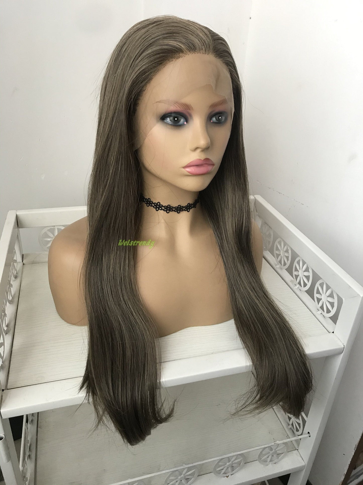 Dark Brunette Blend Long Straight Hair Premium Synthetic Lace Frontal Wig Heat Friendly