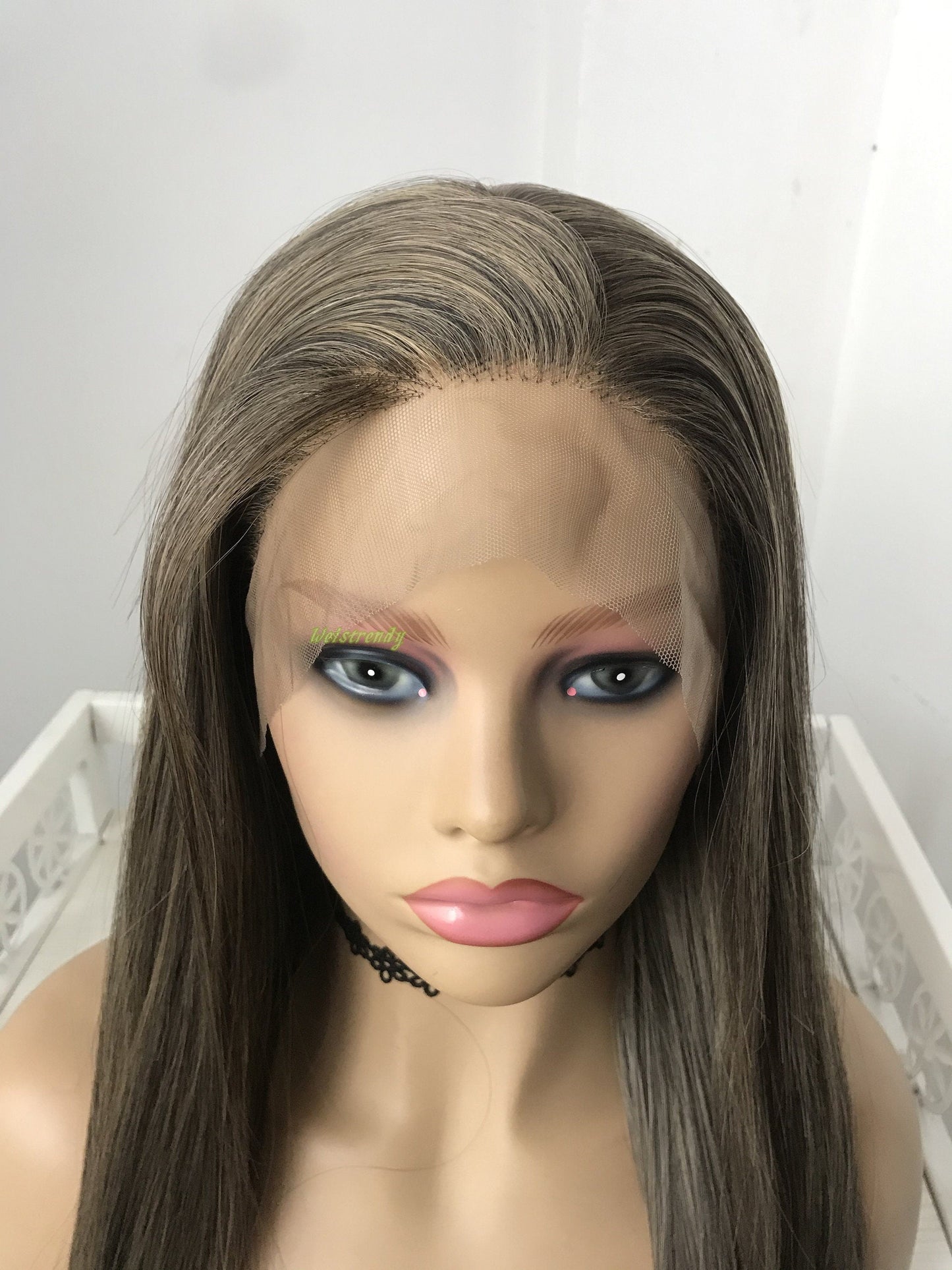 Dark Brunette Blend Long Straight Hair Premium Synthetic Lace Frontal Wig Heat Friendly