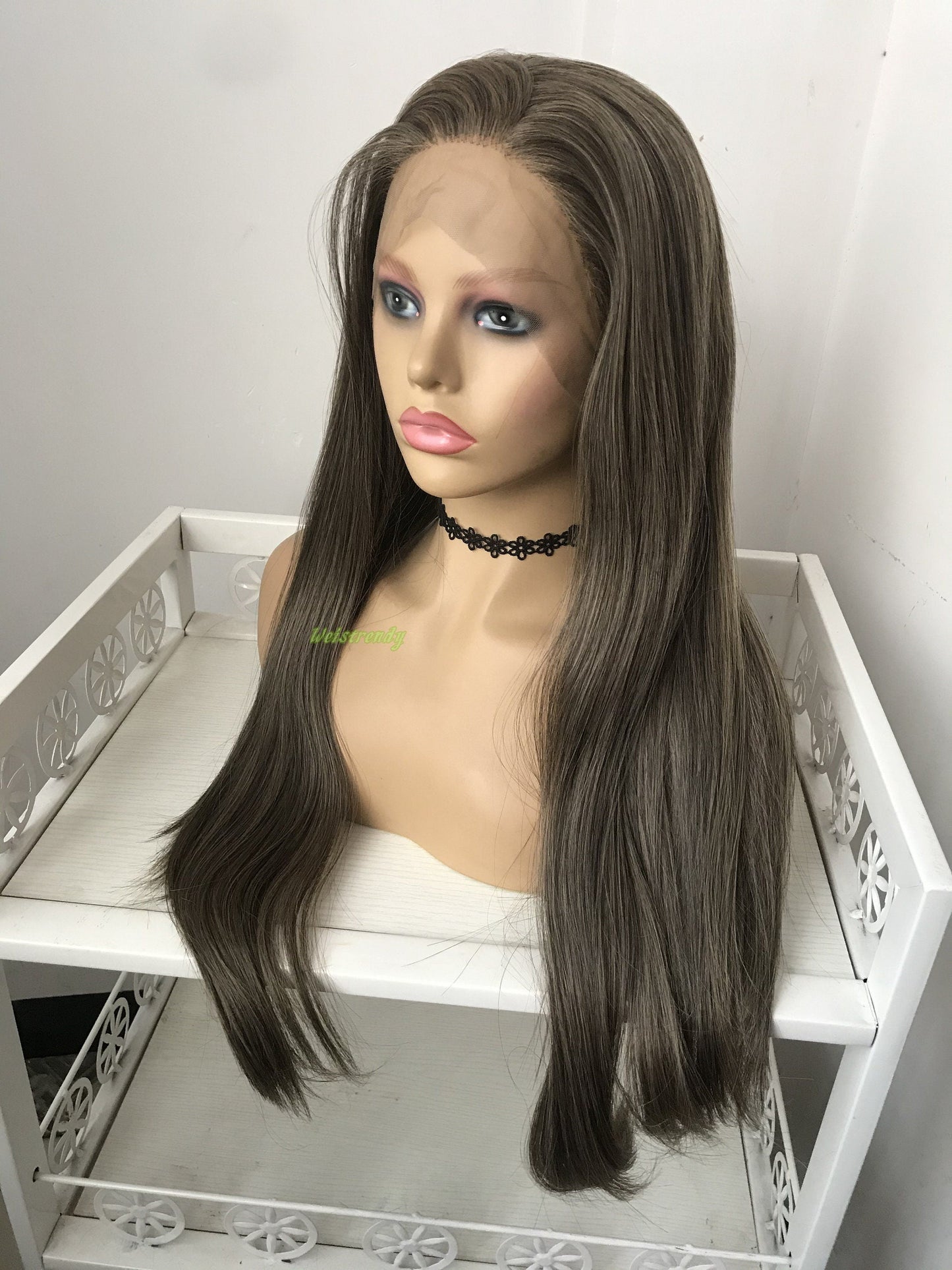 Dark Brunette Blend Long Straight Hair Premium Synthetic Lace Frontal Wig Heat Friendly