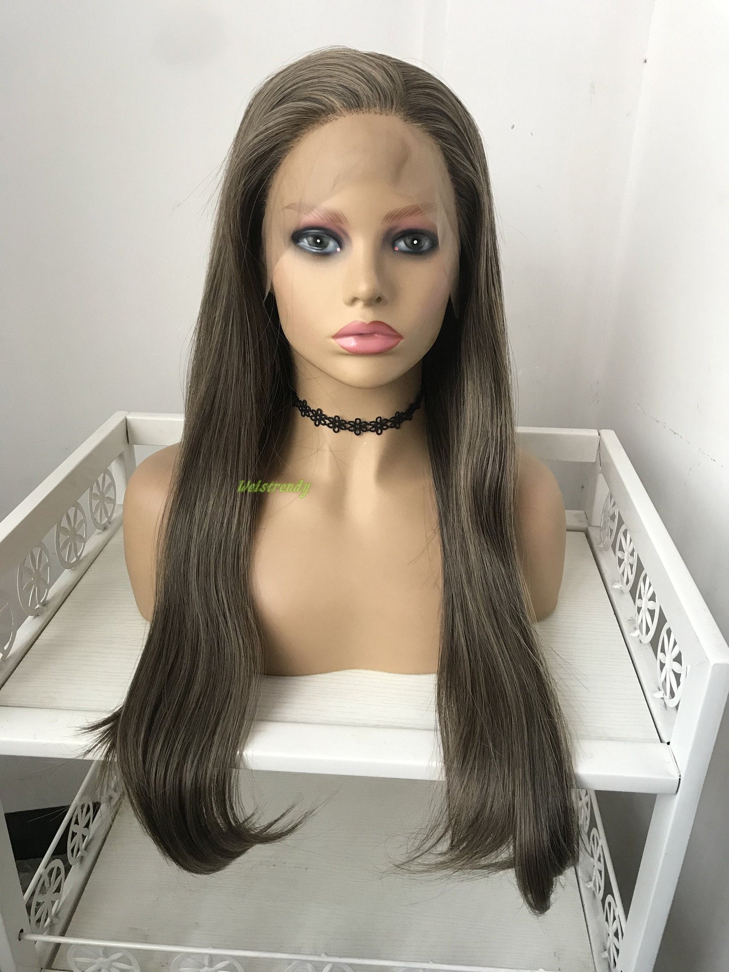 Dark Brunette Blend Long Straight Hair Premium Synthetic Lace Frontal Wig Heat Friendly