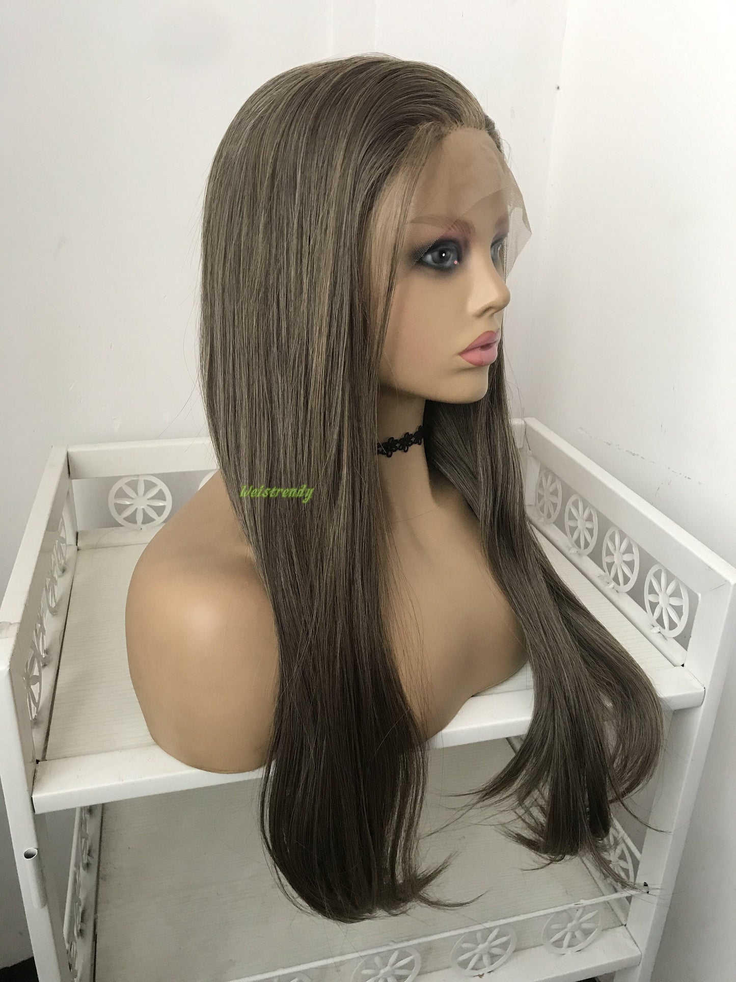 Dark Brunette Blend Long Straight Hair Premium Synthetic Lace Frontal Wig Heat Friendly