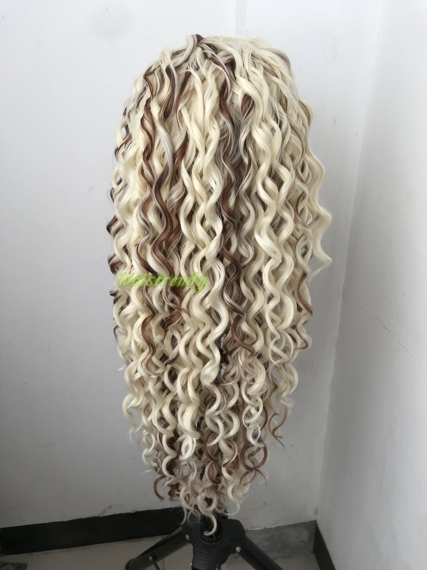Mixed Blonde Brown Ring Curls Long Hair Wigs Premium Synthetic Fibre Heat Safe Glueless Lace Frontal Wig