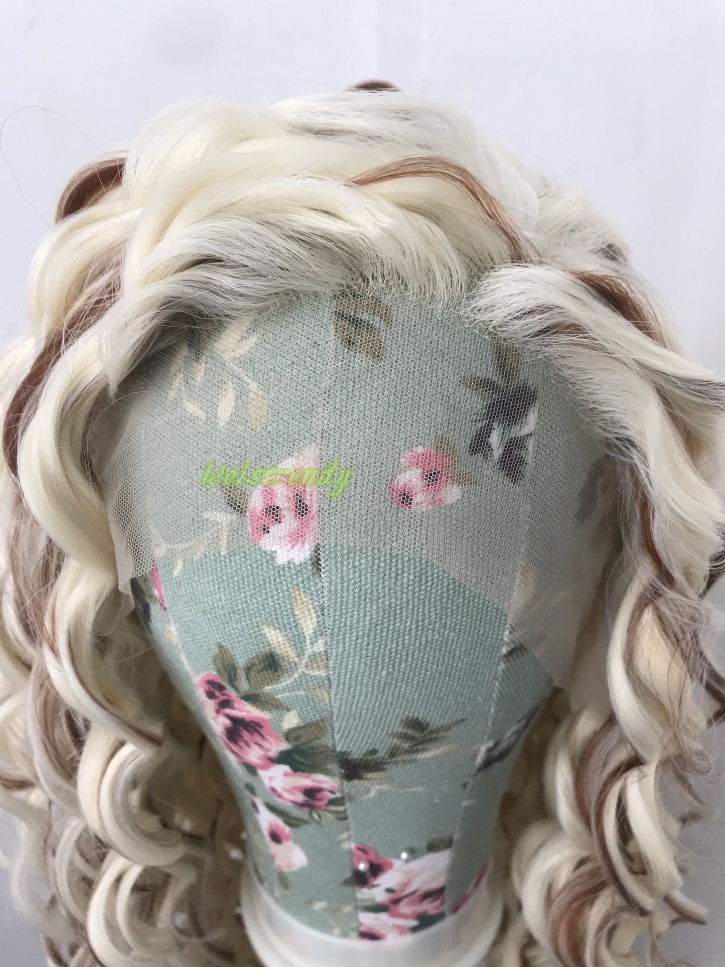 Mixed Blonde Brown Ring Curls Long Hair Wigs Premium Synthetic Fibre Heat Safe Glueless Lace Frontal Wig