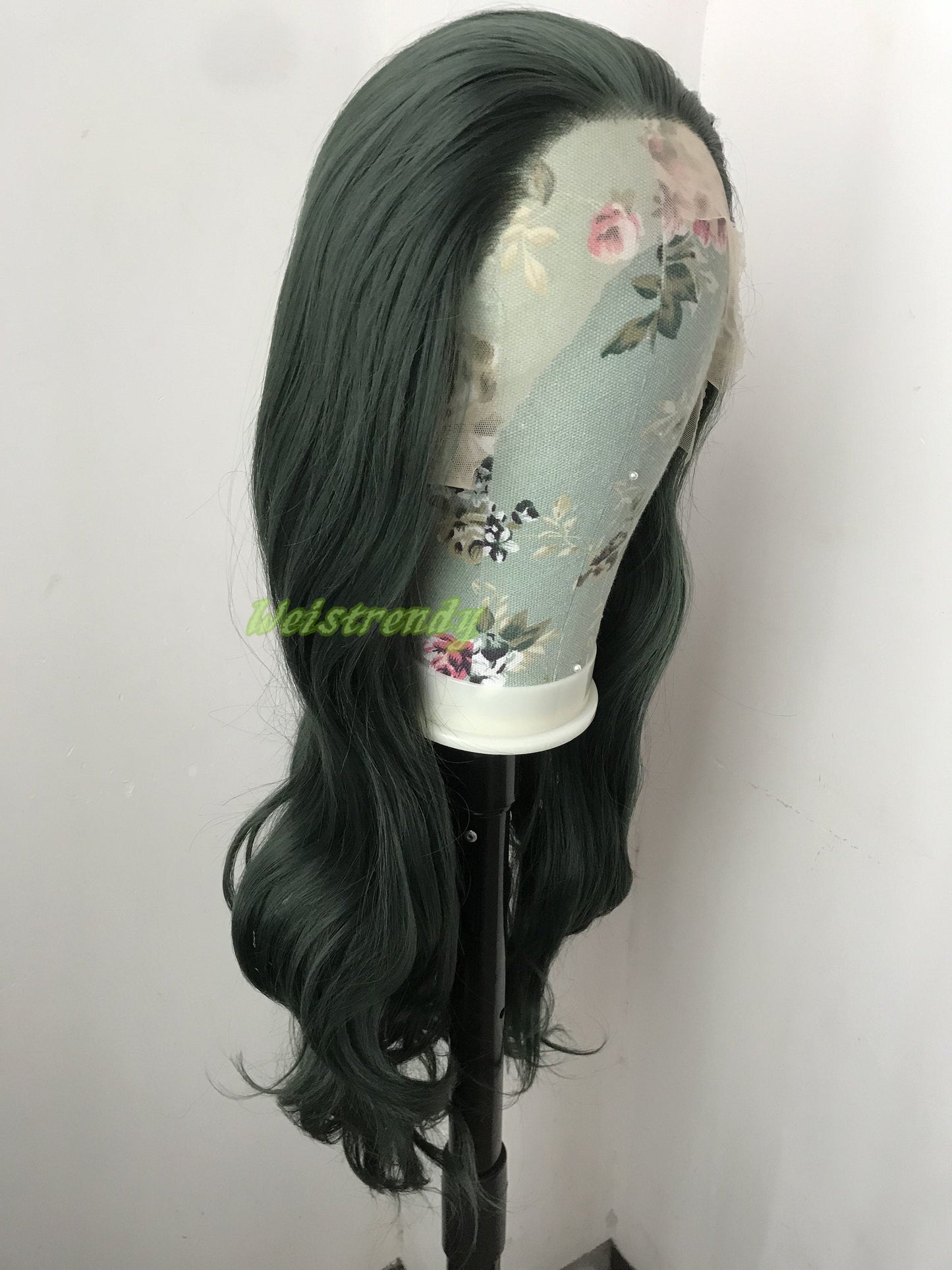 Dark Green | Christmas Green Long Wavy Hair Multi Part Premium Synthetic Soft Swiss Lace Wig Heat Friendly