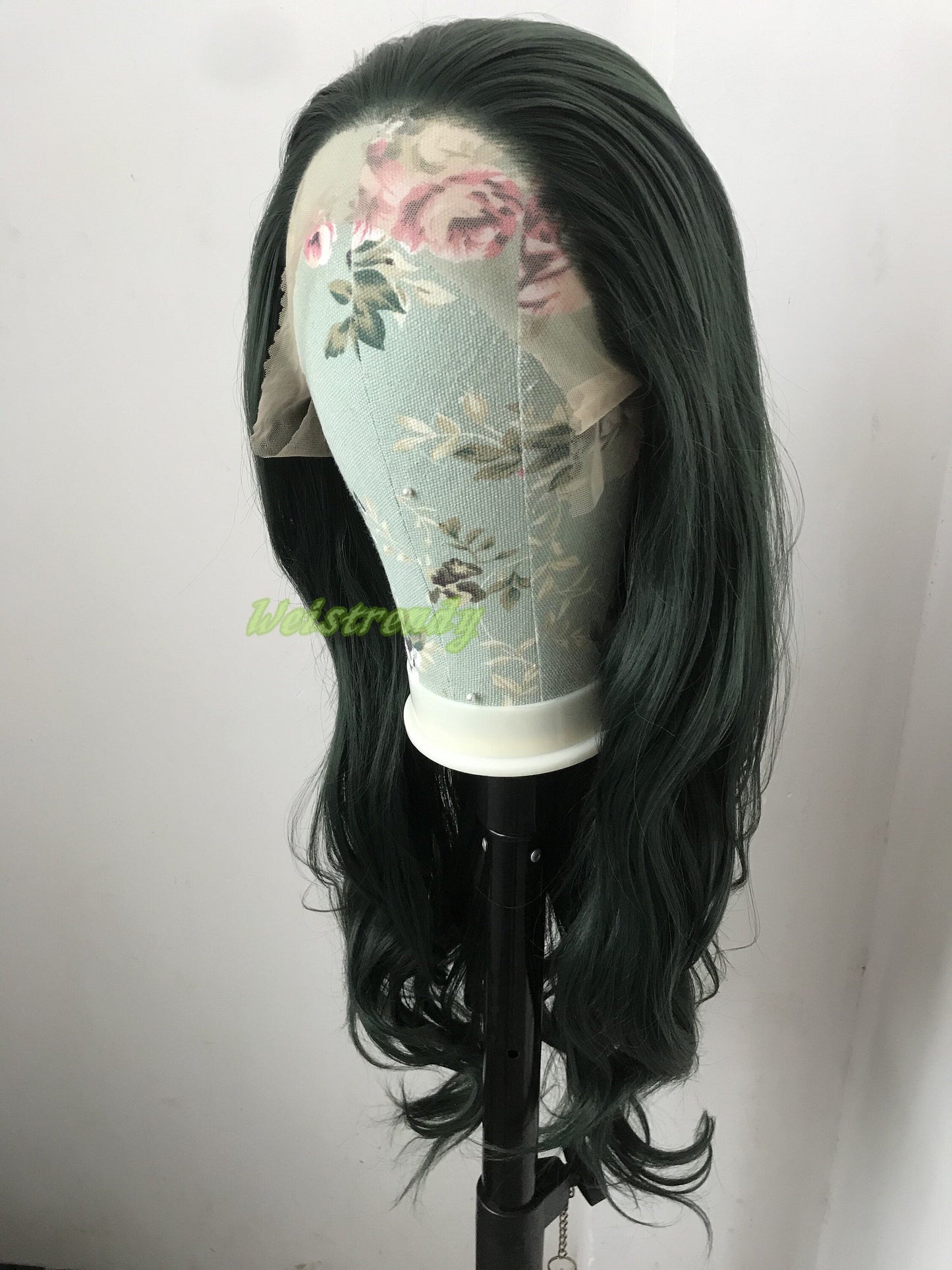 Dark Green | Christmas Green Long Wavy Hair Multi Part Premium Synthetic Soft Swiss Lace Wig Heat Friendly