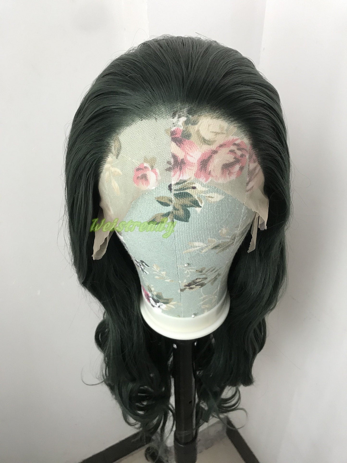 Dark Green | Christmas Green Long Wavy Hair Multi Part Premium Synthetic Soft Swiss Lace Wig Heat Friendly
