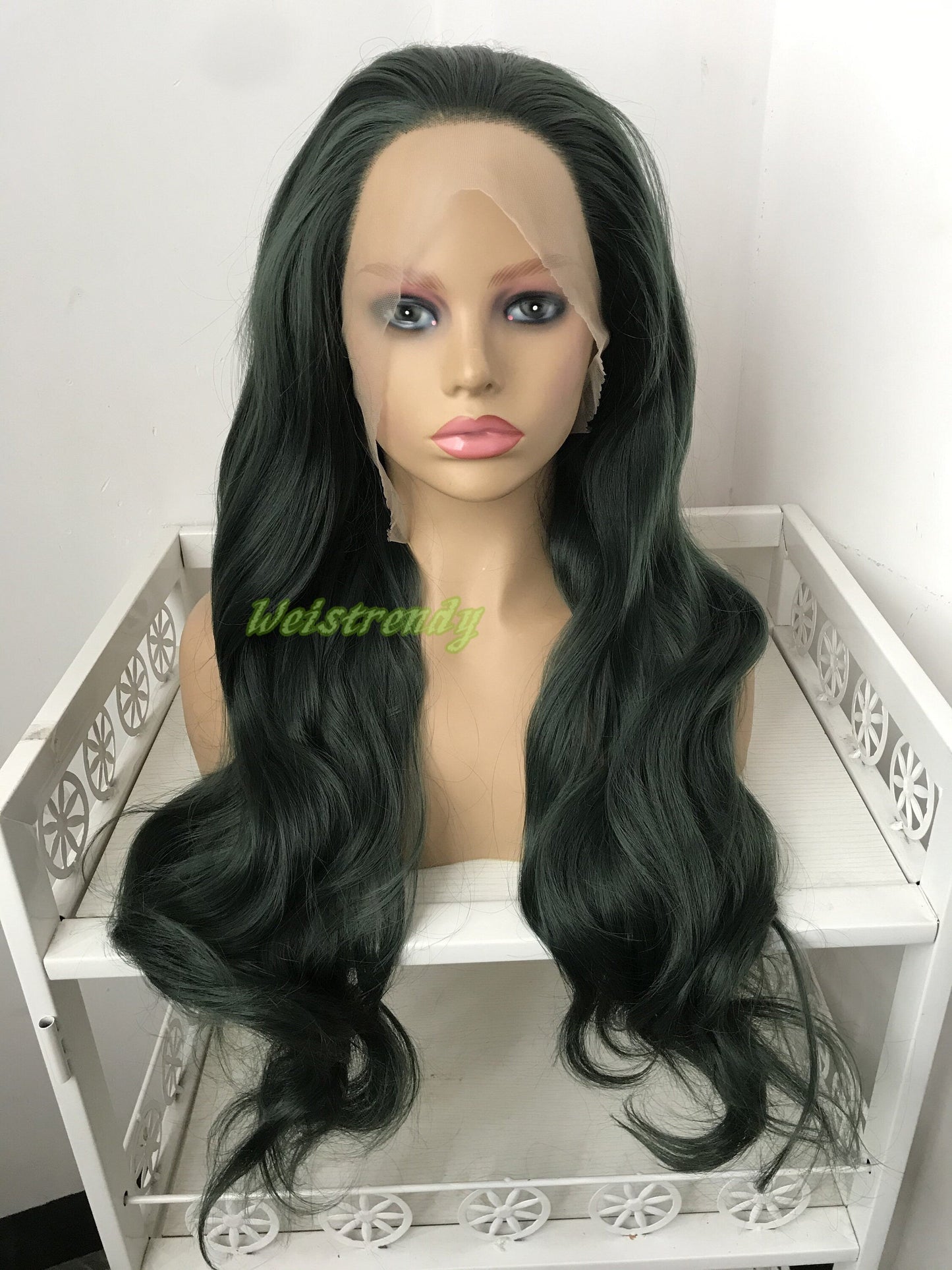 Dark Green | Christmas Green Long Wavy Hair Multi Part Premium Synthetic Soft Swiss Lace Wig Heat Friendly
