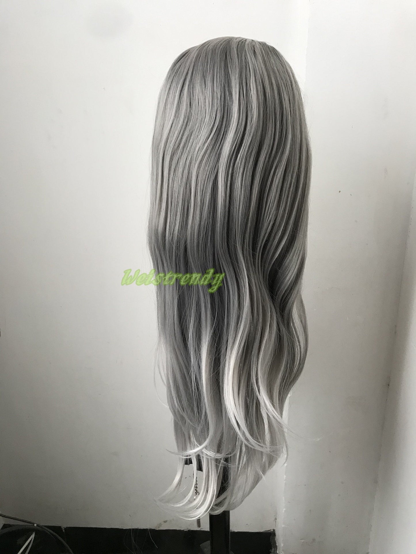 Realistic Dark Grey | Silver Grey into Light Grey | White Grey ends Long Straight Wavy Hair Premium Synthetic Lace frontal Wig Multi Part