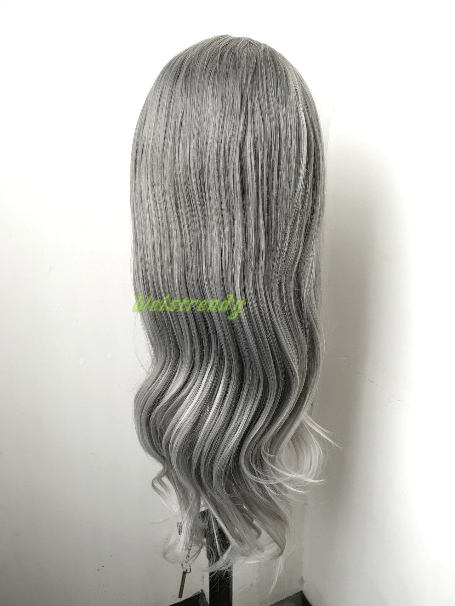 Realistic Dark Grey | Silver Grey into Light Grey | White Grey ends Long Straight Wavy Hair Premium Synthetic Lace frontal Wig Multi Part