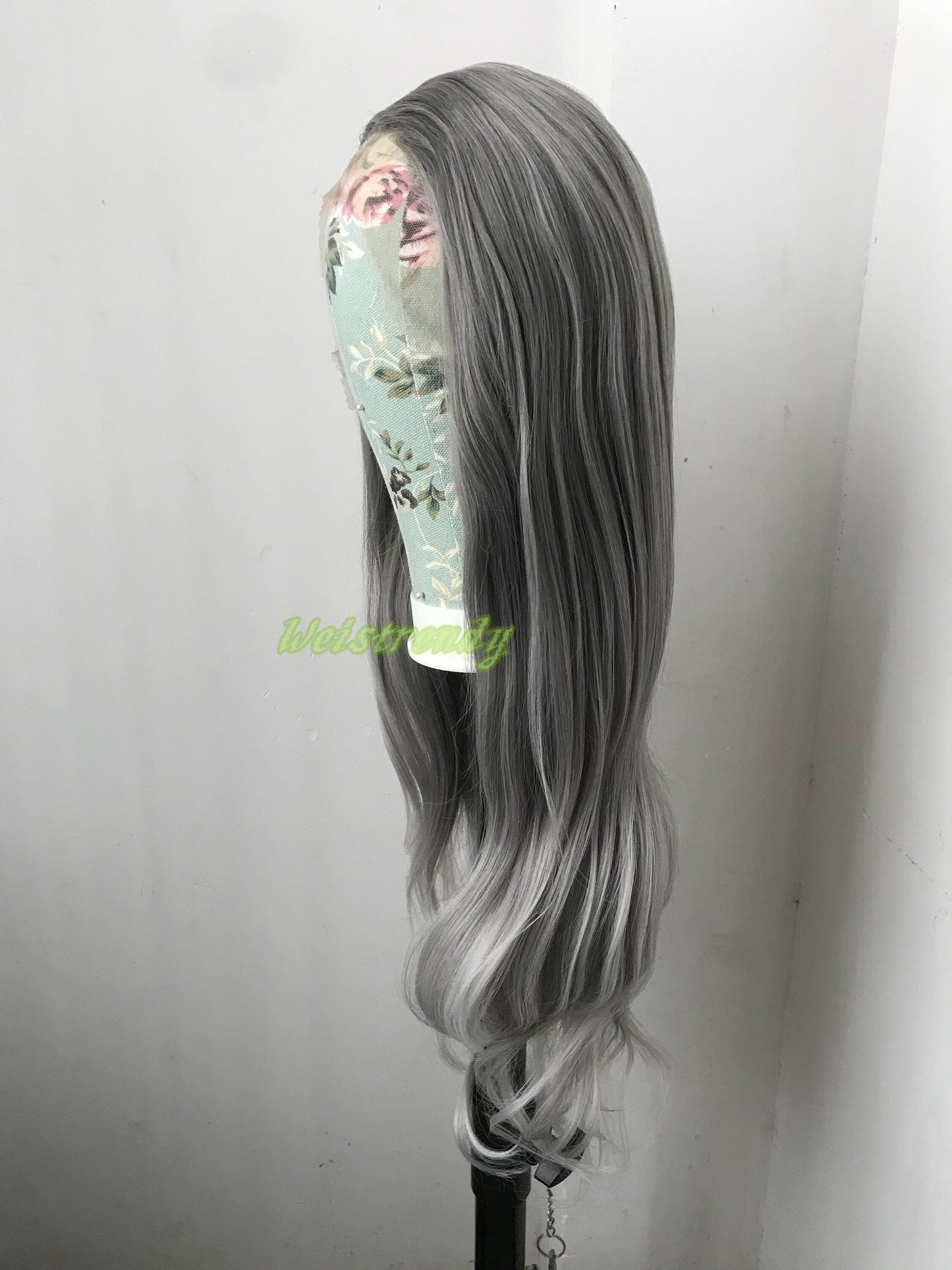 Realistic Dark Grey | Silver Grey into Light Grey | White Grey ends Long Straight Wavy Hair Premium Synthetic Lace frontal Wig Multi Part