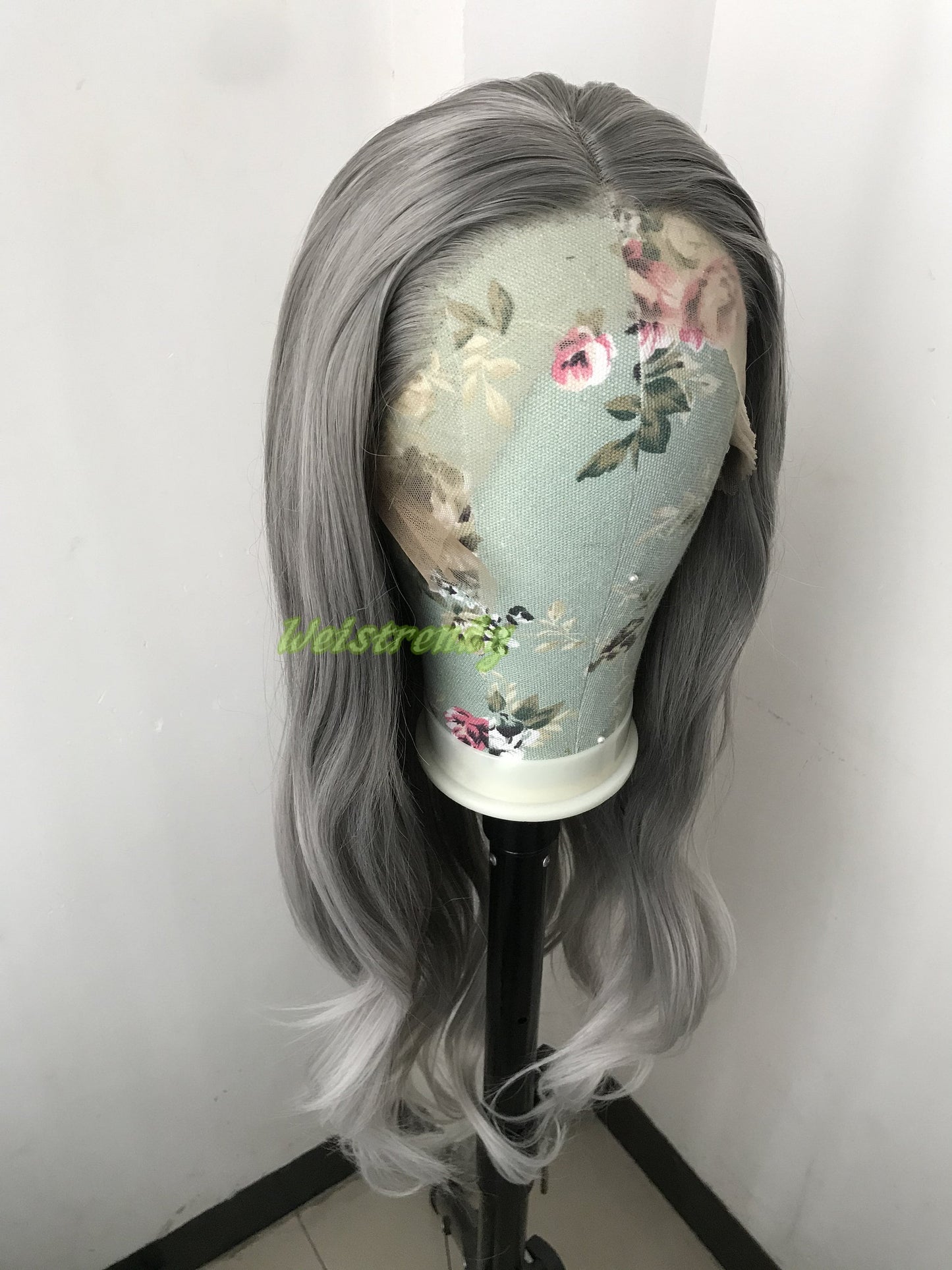 Realistic Dark Grey | Silver Grey into Light Grey | White Grey ends Long Straight Wavy Hair Premium Synthetic Lace frontal Wig Multi Part
