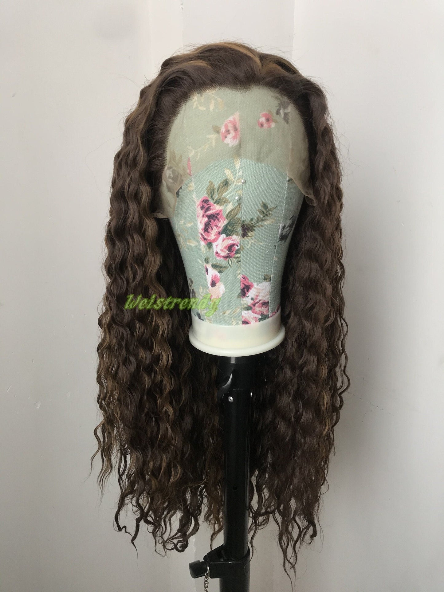 Mixed Brown Light Brown Highlights Long waves Hair Premium Synthetic Fibre Heat Safe Lace Frontal Wig