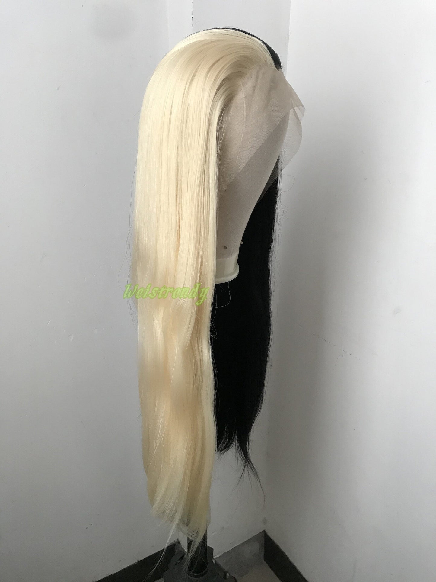 32in Half and Half Black 613 Blonde Long Straight Hair Synthetic Lace frontal Wig with Natural Hairline