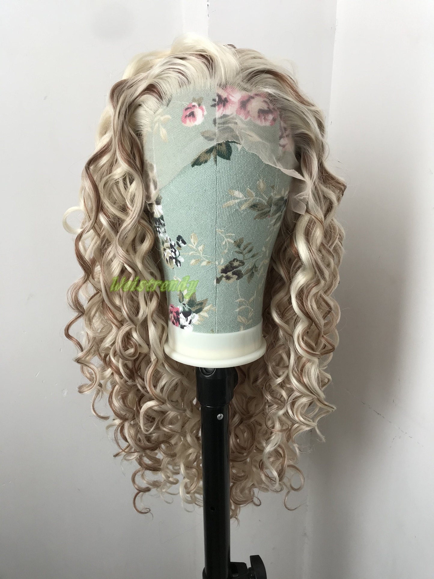 Mixed Light Blonde Brown Long Ring Curls Wigs Premium Synthetic Fibre Heat Safe Glueless Lace Front Wig