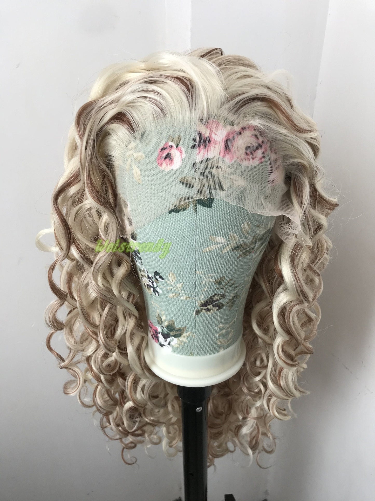 Mixed Light Blonde Brown Long Ring Curls Wigs Premium Synthetic Fibre Heat Safe Glueless Lace Front Wig