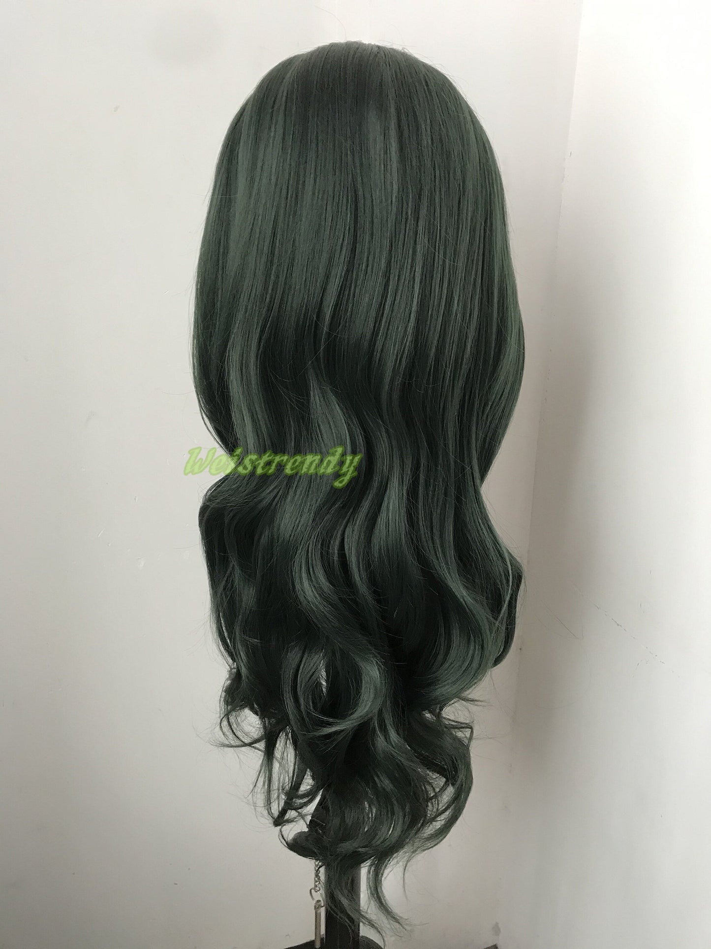 Dark Green | Christmas Green Long Wavy Hair Multi Part Premium Synthetic Soft Swiss Lace Wig Heat Friendly