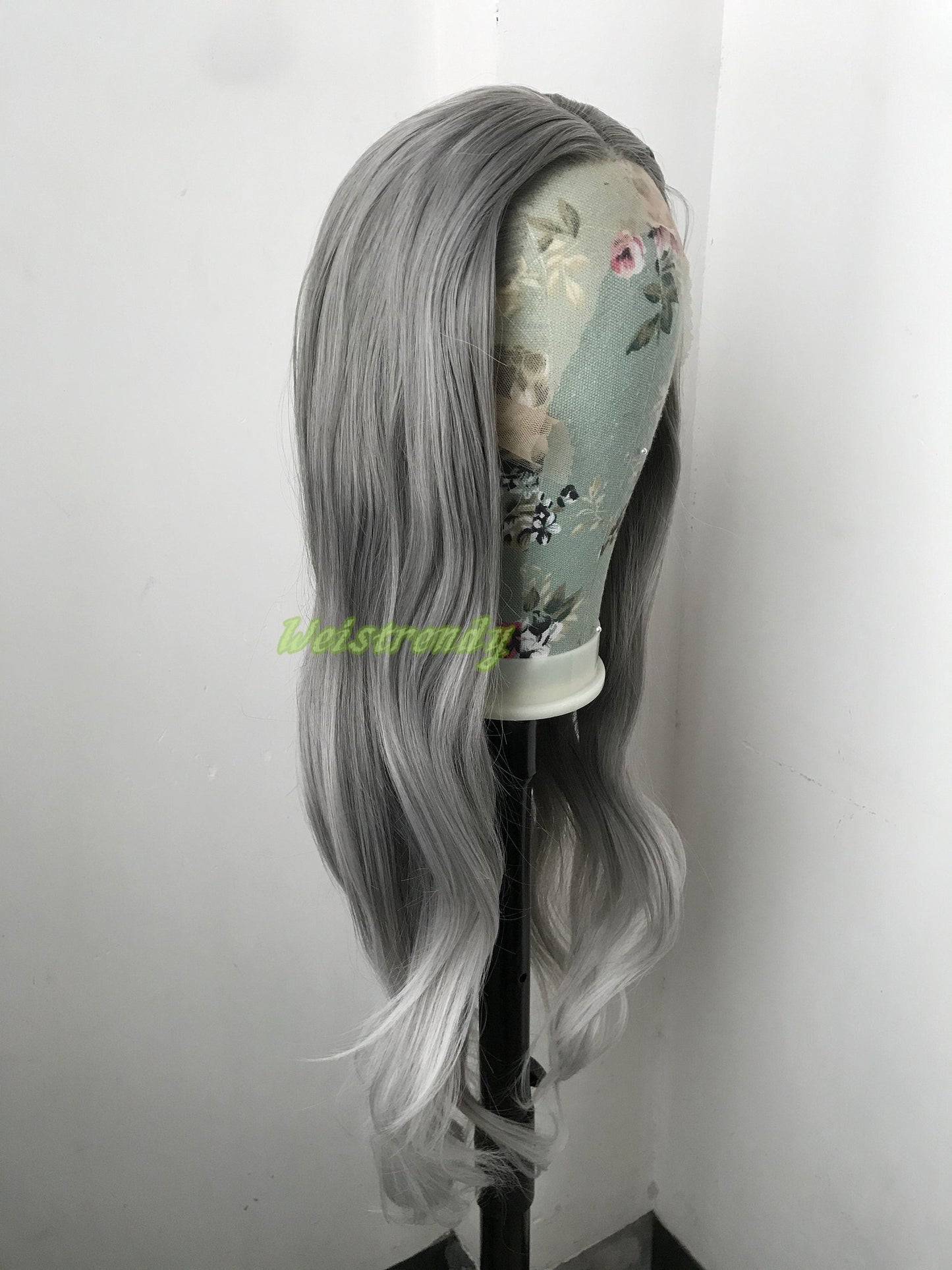 Realistic Dark Grey | Silver Grey into Light Grey | White Grey ends Long Straight Wavy Hair Premium Synthetic Lace frontal Wig Multi Part