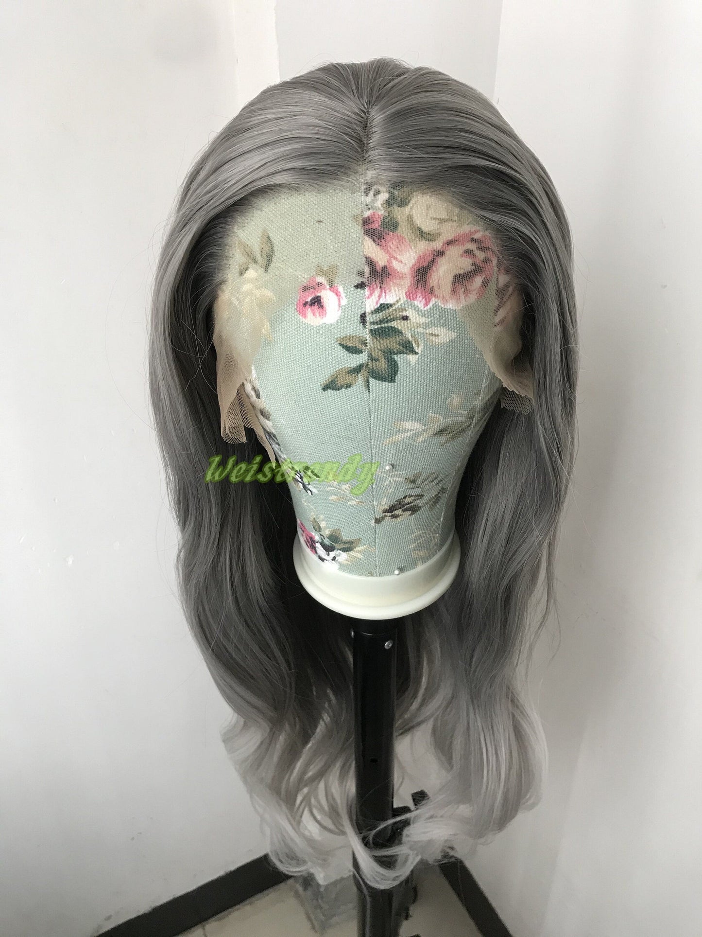 Realistic Dark Grey | Silver Grey into Light Grey | White Grey ends Long Straight Wavy Hair Premium Synthetic Lace frontal Wig Multi Part