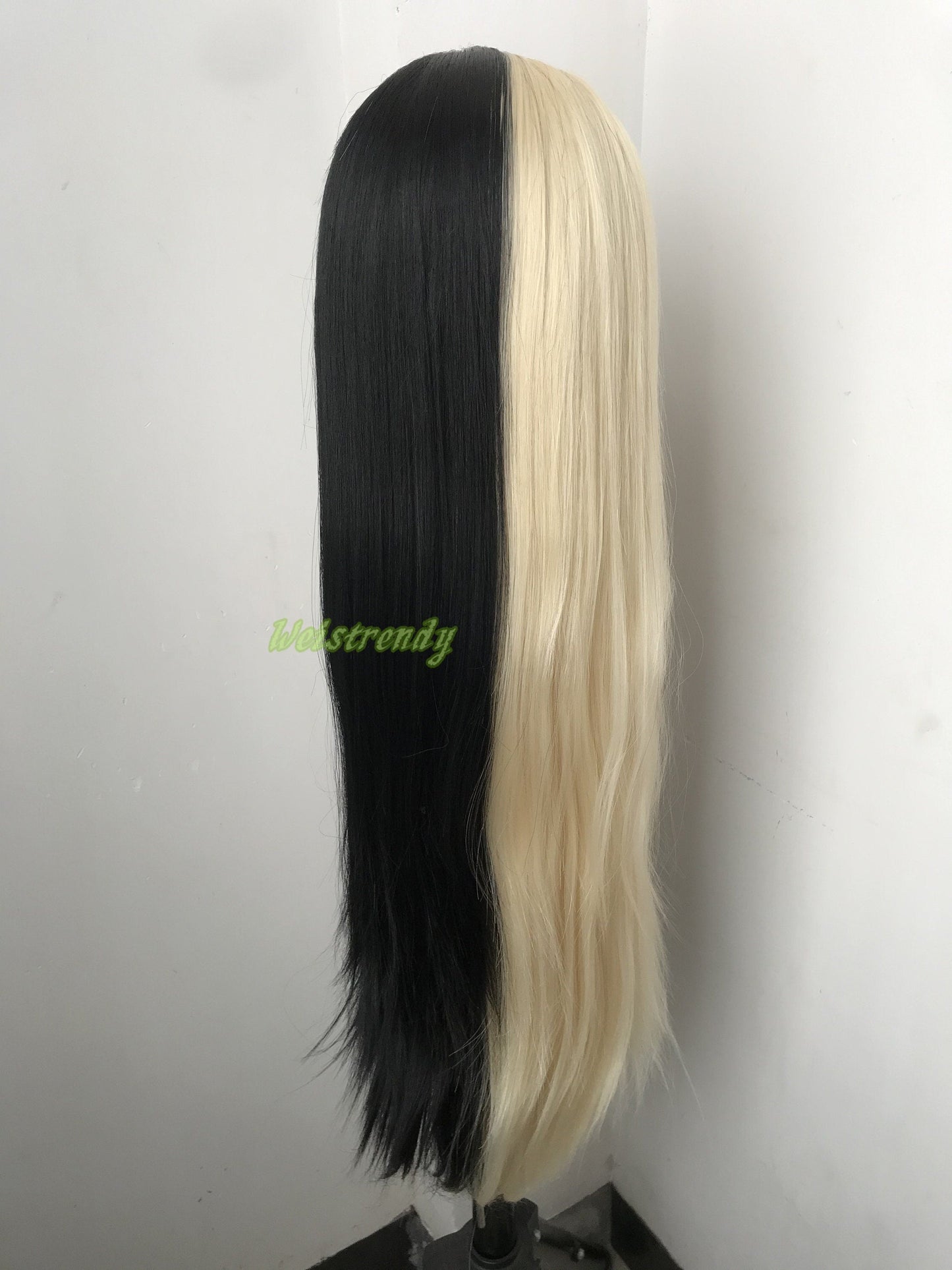 32in Half and Half Black 613 Blonde Long Straight Hair Synthetic Lace frontal Wig with Natural Hairline
