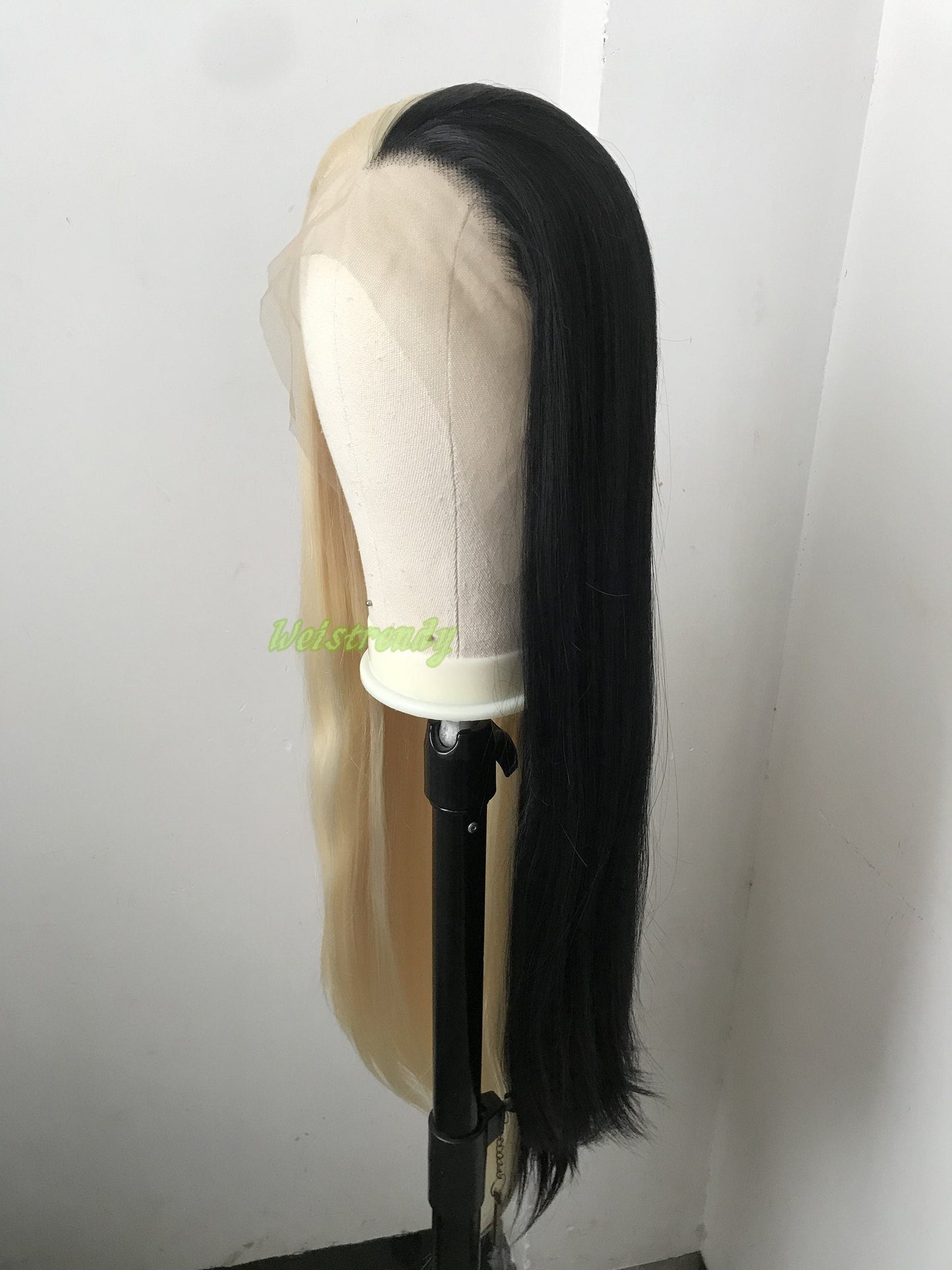 32in Half and Half Black 613 Blonde Long Straight Hair Synthetic Lace frontal Wig with Natural Hairline