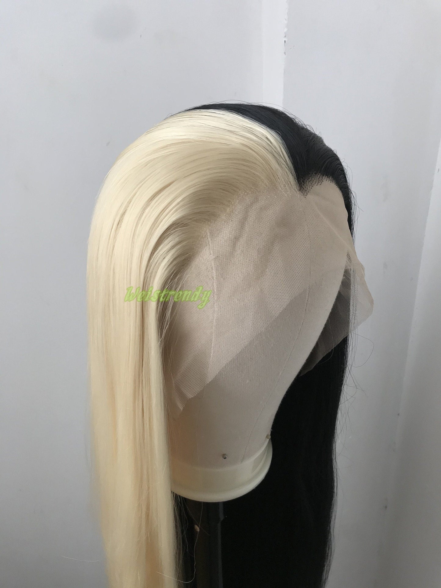 32in Half and Half Black 613 Blonde Long Straight Hair Synthetic Lace frontal Wig with Natural Hairline
