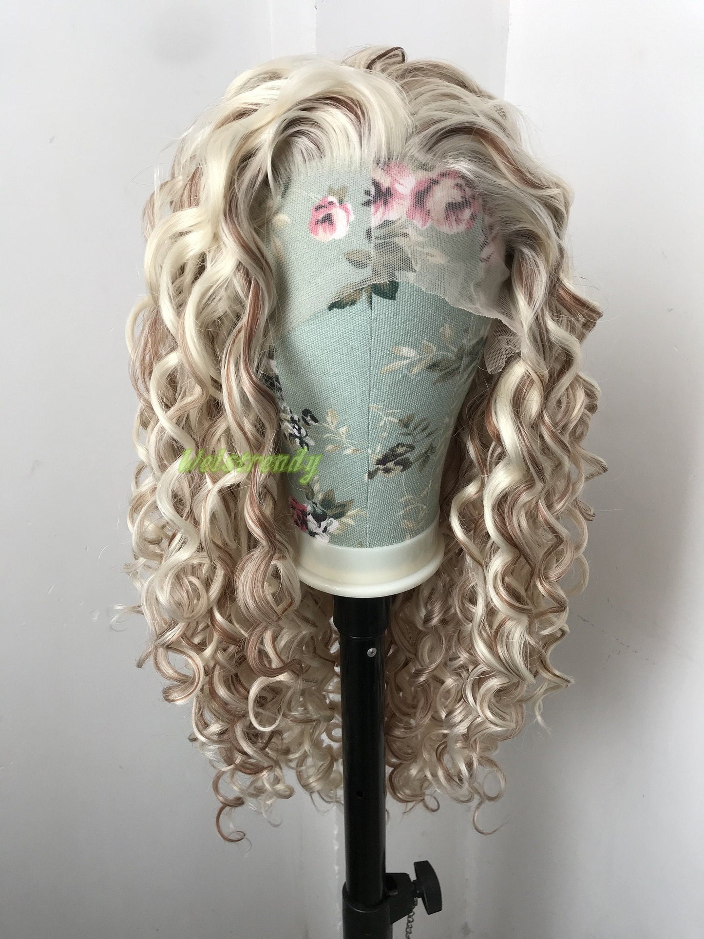 Mixed Light Blonde Brown Long Ring Curls Wigs Premium Synthetic Fibre Heat Safe Glueless Lace Front Wig