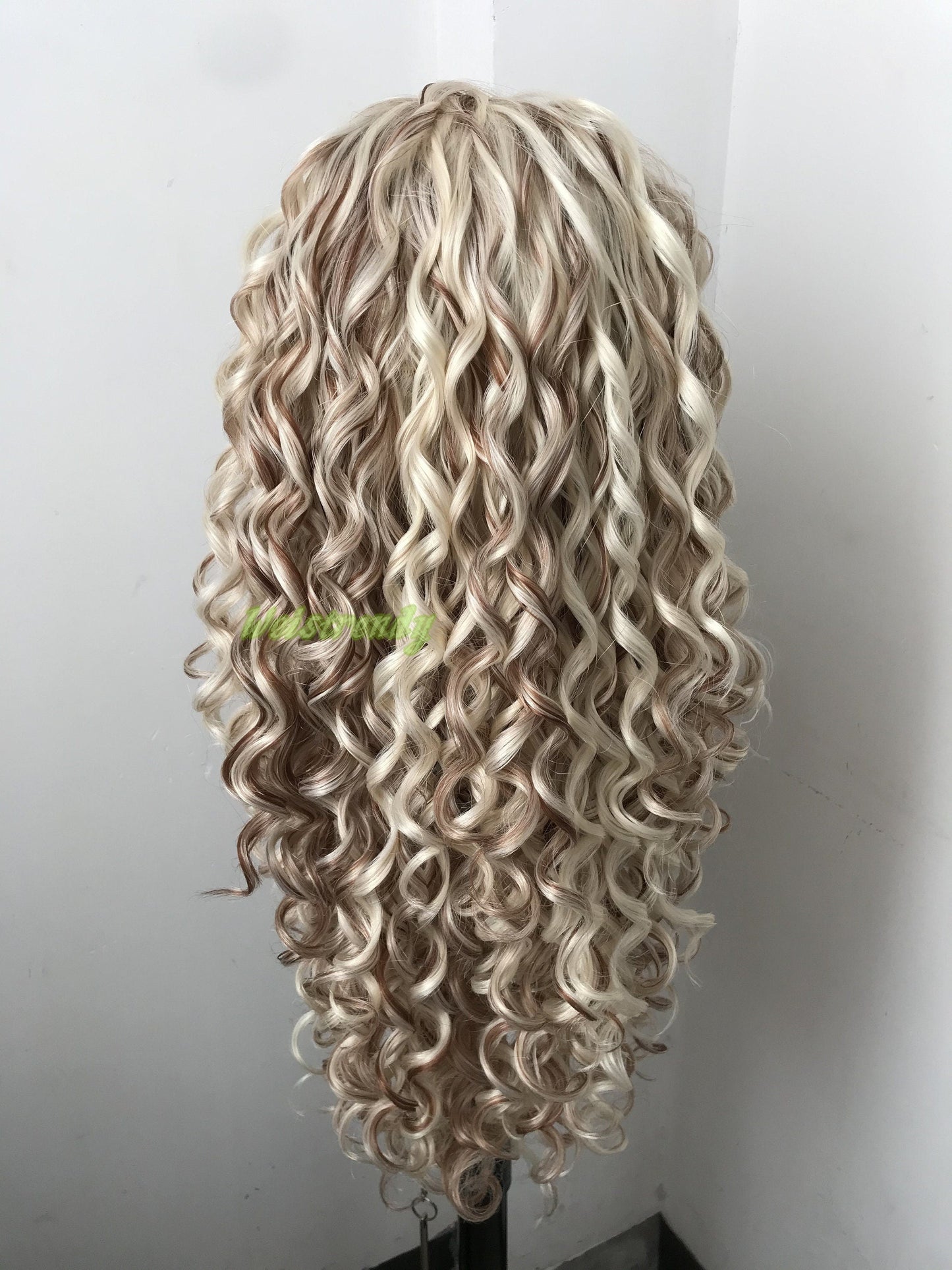 Mixed Light Blonde Brown Long Ring Curls Wigs Premium Synthetic Fibre Heat Safe Glueless Lace Front Wig