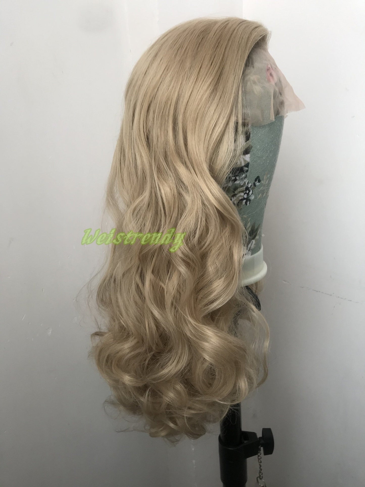 Ash Blonde Long Curls Wavy Hair Hair Premium Synthetic Lace frontal Wig Heat Safe