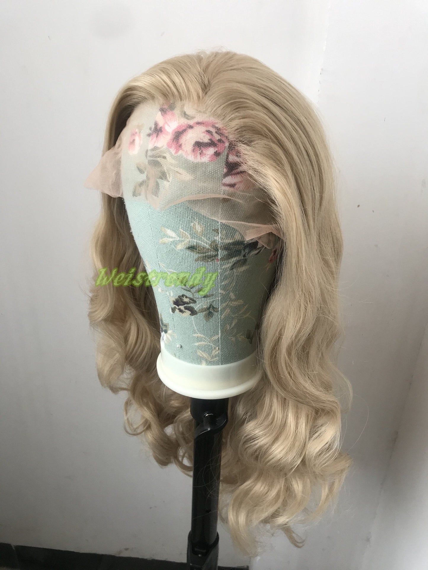Ash Blonde Long Curls Wavy Hair Hair Premium Synthetic Lace frontal Wig Heat Safe