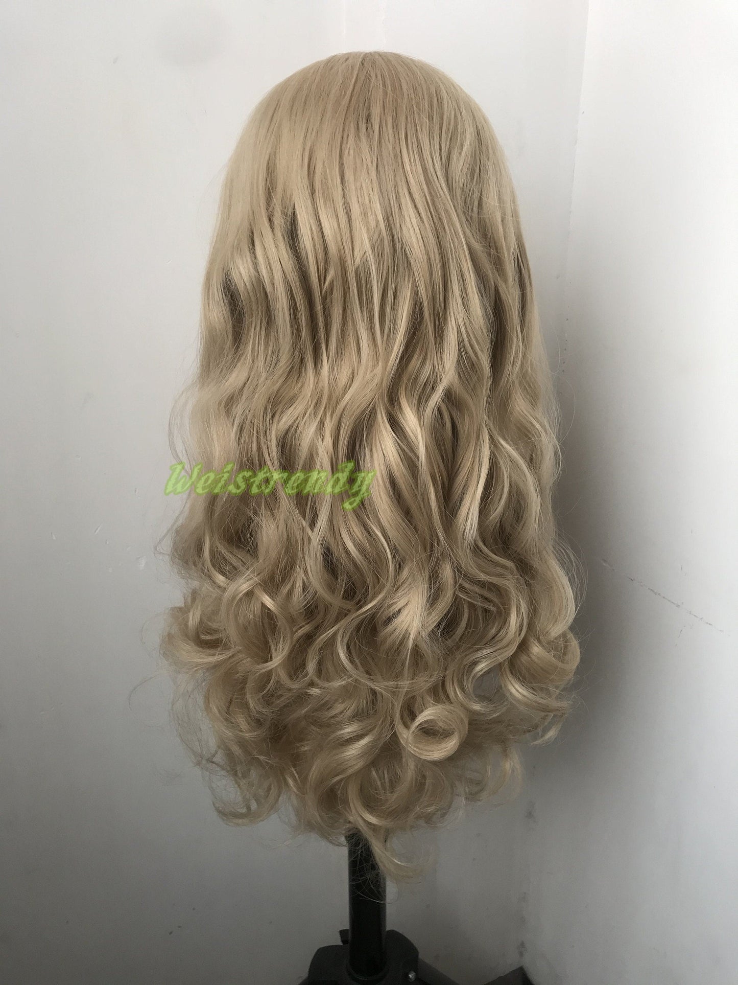 Ash Blonde Long Curls Wavy Hair Hair Premium Synthetic Lace frontal Wig Heat Safe