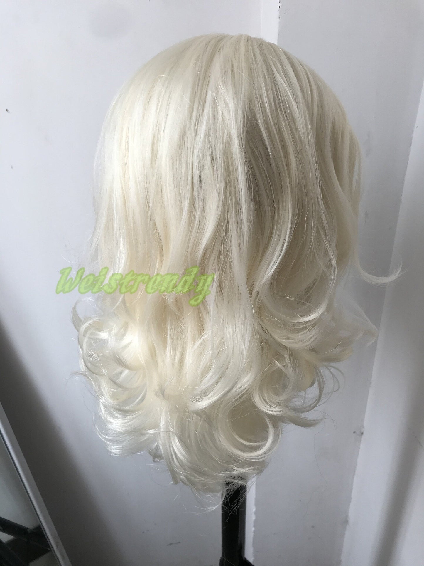 Platinum Blonde Medium Length Waves Hair Premium Synthetic Soft Swiss Lace frontal Wig Free Part Heat Friendly