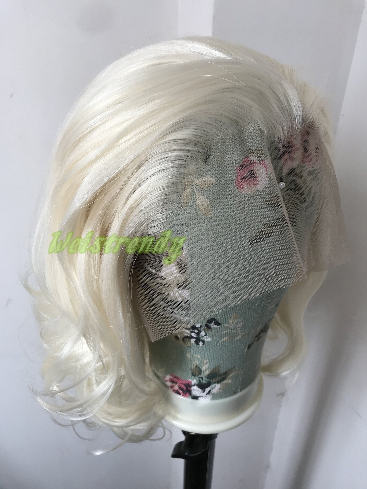 Platinum Blonde Medium Length Waves Hair Premium Synthetic Soft Swiss Lace frontal Wig Free Part Heat Friendly