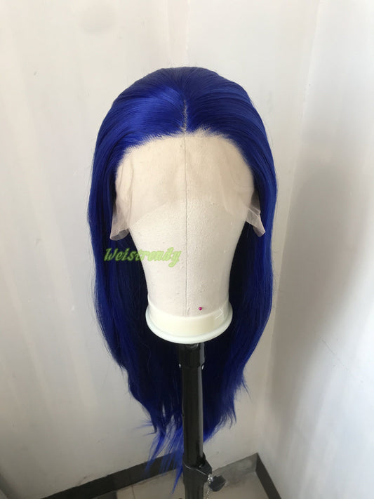 Bright Blue Long Straight Hair Premium Synthetic Lace Frontal Wigs Multi Part | Heat Safe