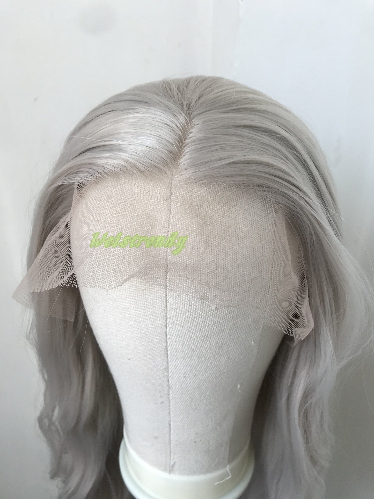 Pale Grey | Ash Blonde Long Water Waves Hair Synthetic Swiss Lace Frontal Wig Heat Safe Free Parting