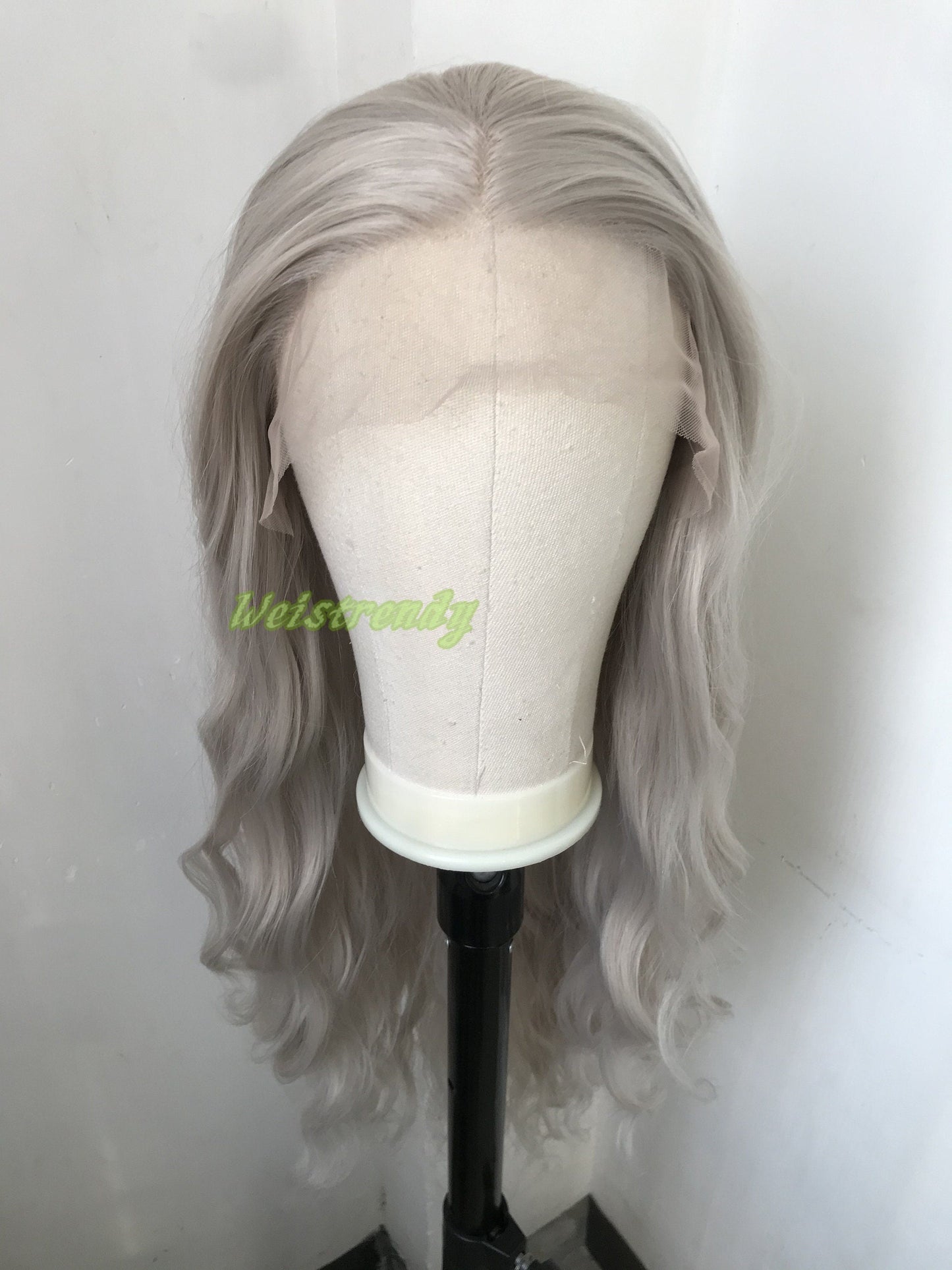 Pale Grey | Ash Blonde Long Water Waves Hair Synthetic Swiss Lace Frontal Wig Heat Safe Free Parting
