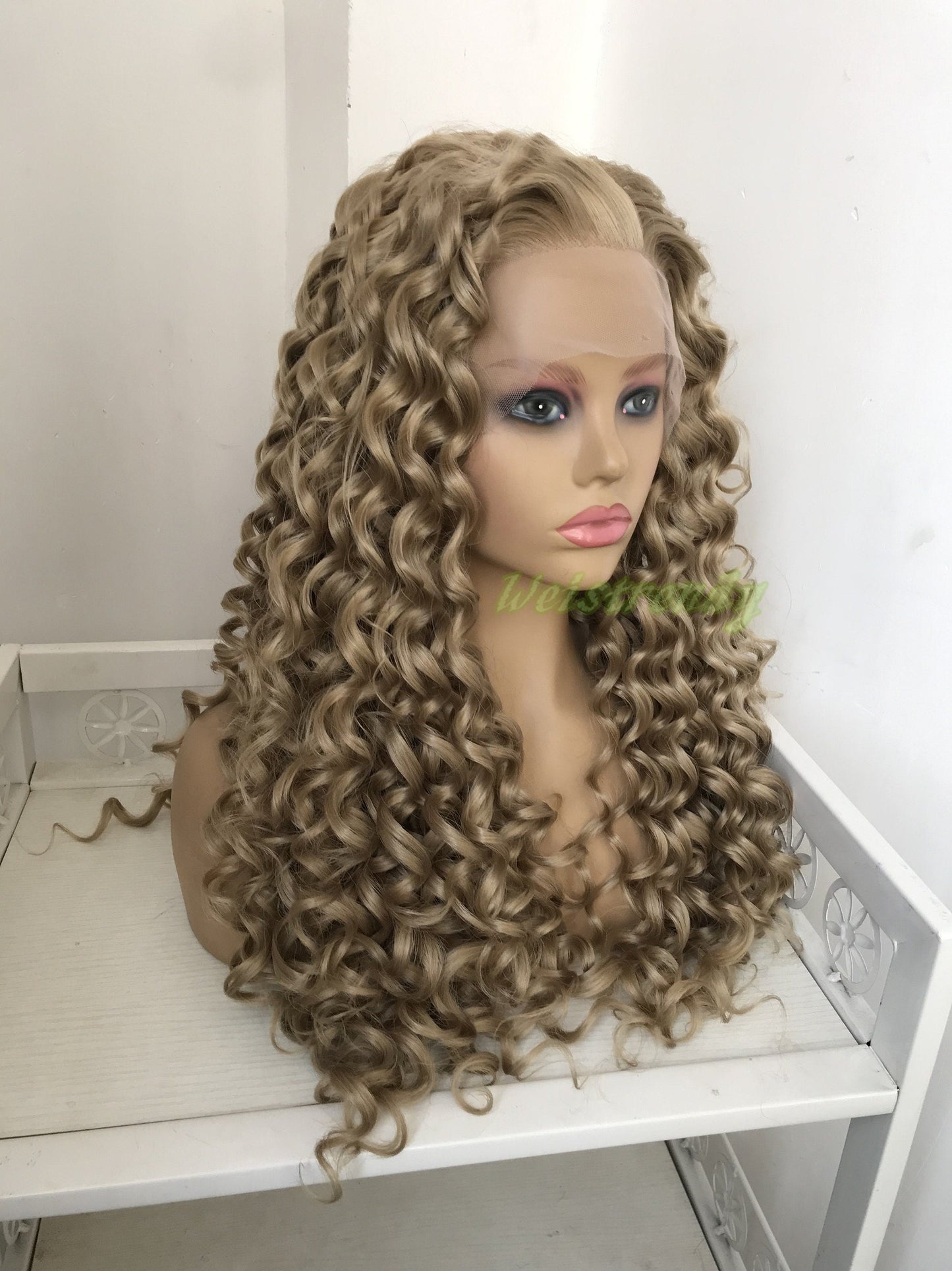 Blonde Long Ring Curls Hair Premium Synthetic Fibre Heat Safe Glueless Lace Frontal Wig