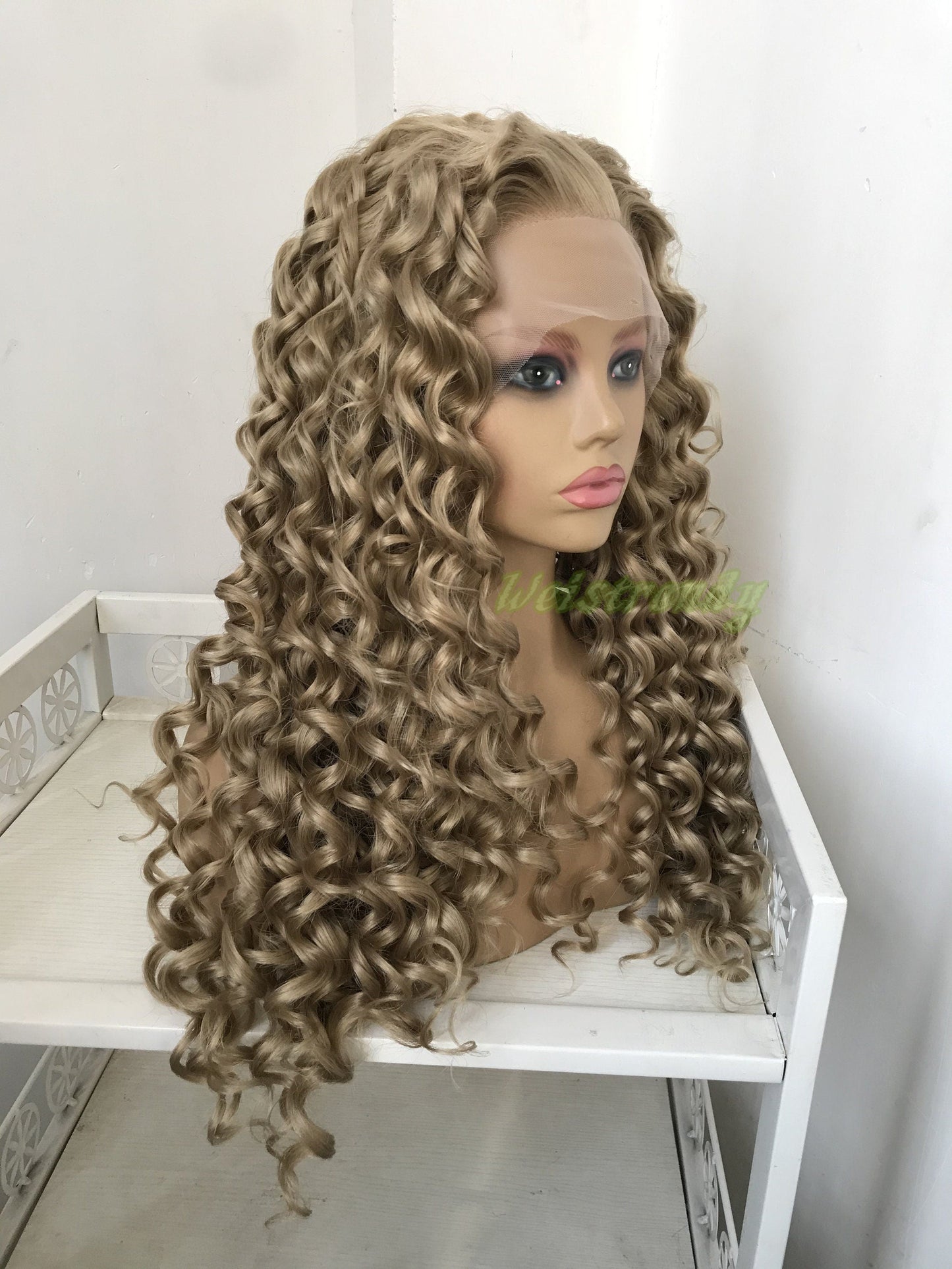 Blonde Long Ring Curls Hair Premium Synthetic Fibre Heat Safe Glueless Lace Frontal Wig