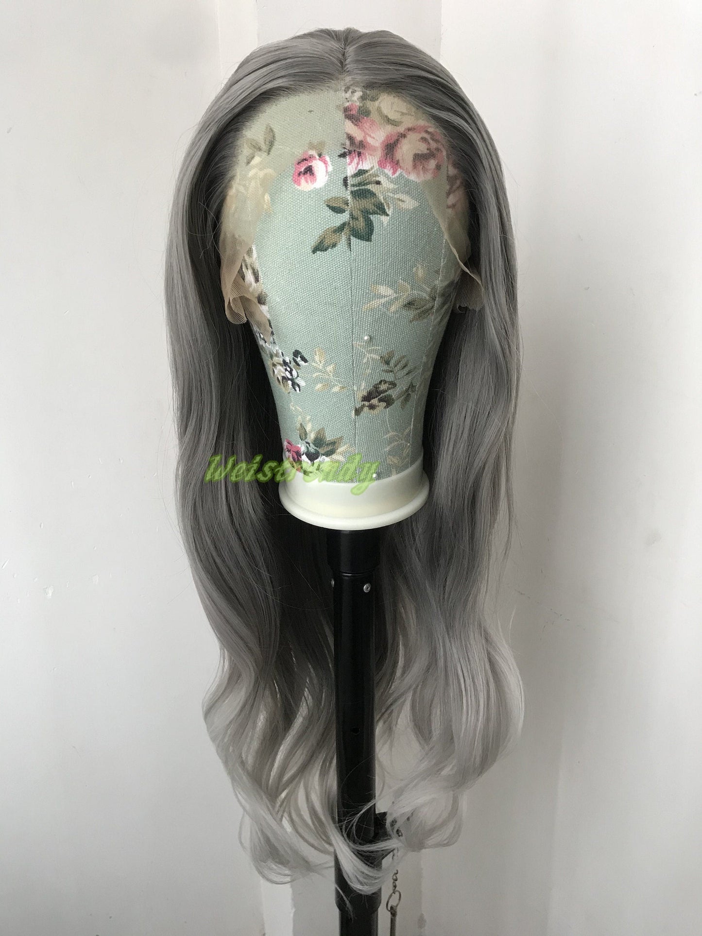 Realistic Dark Grey | Silver Grey into Light Grey | White Grey ends Long Straight Wavy Hair Premium Synthetic Lace frontal Wig Multi Part