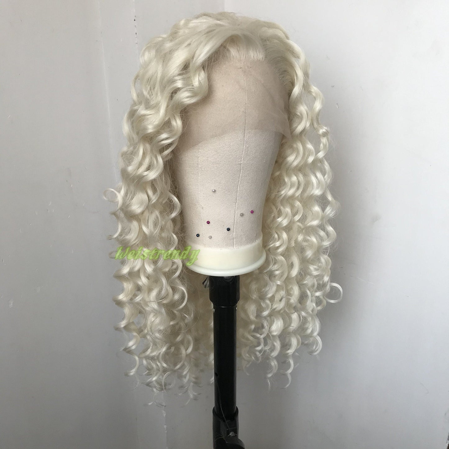 Platinum Blonde Long Ring Curls Multi Part Premium Synthetic Soft Swiss Lace Wig Heat Friendly
