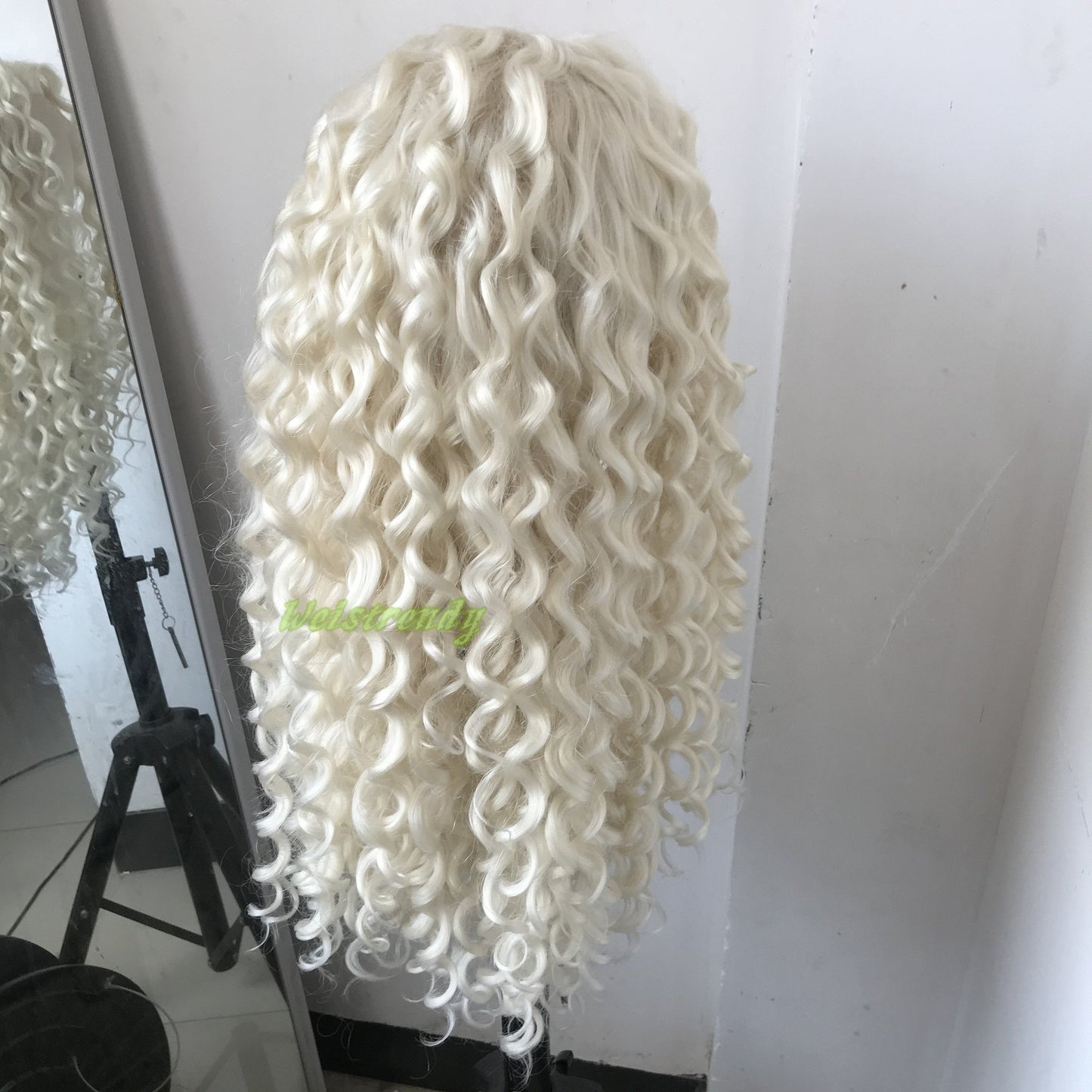 Platinum Blonde Long Ring Curls Multi Part Premium Synthetic Soft Swiss Lace Wig Heat Friendly