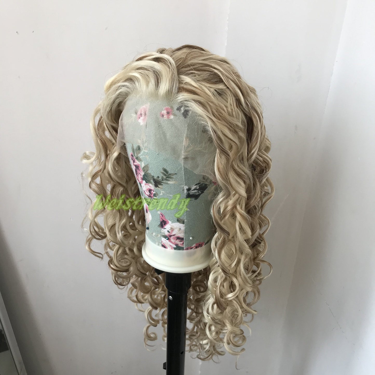 Mixed Blonde Brown Long Ring Curls Wigs Premium Synthetic Fibre Heat Safe Glueless Lace Frontal Wig