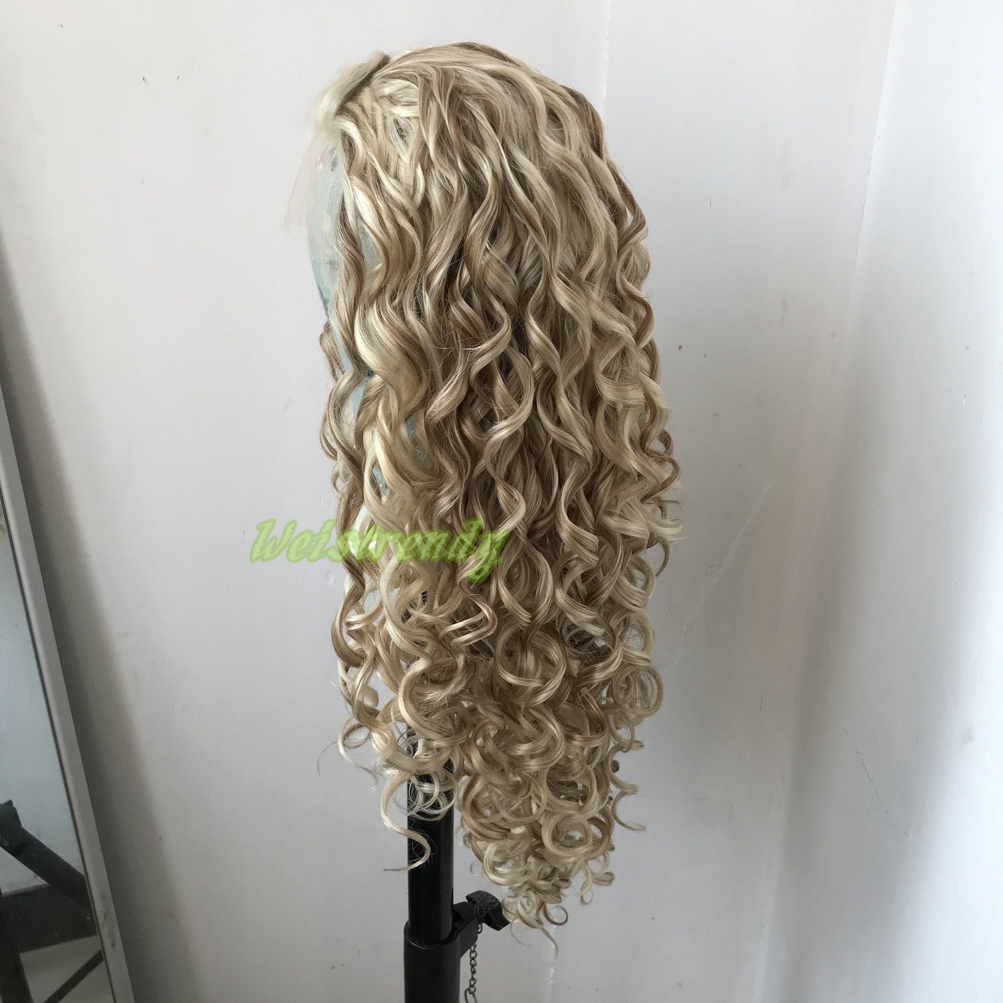 Mixed Blonde Brown Long Ring Curls Wigs Premium Synthetic Fibre Heat Safe Glueless Lace Frontal Wig