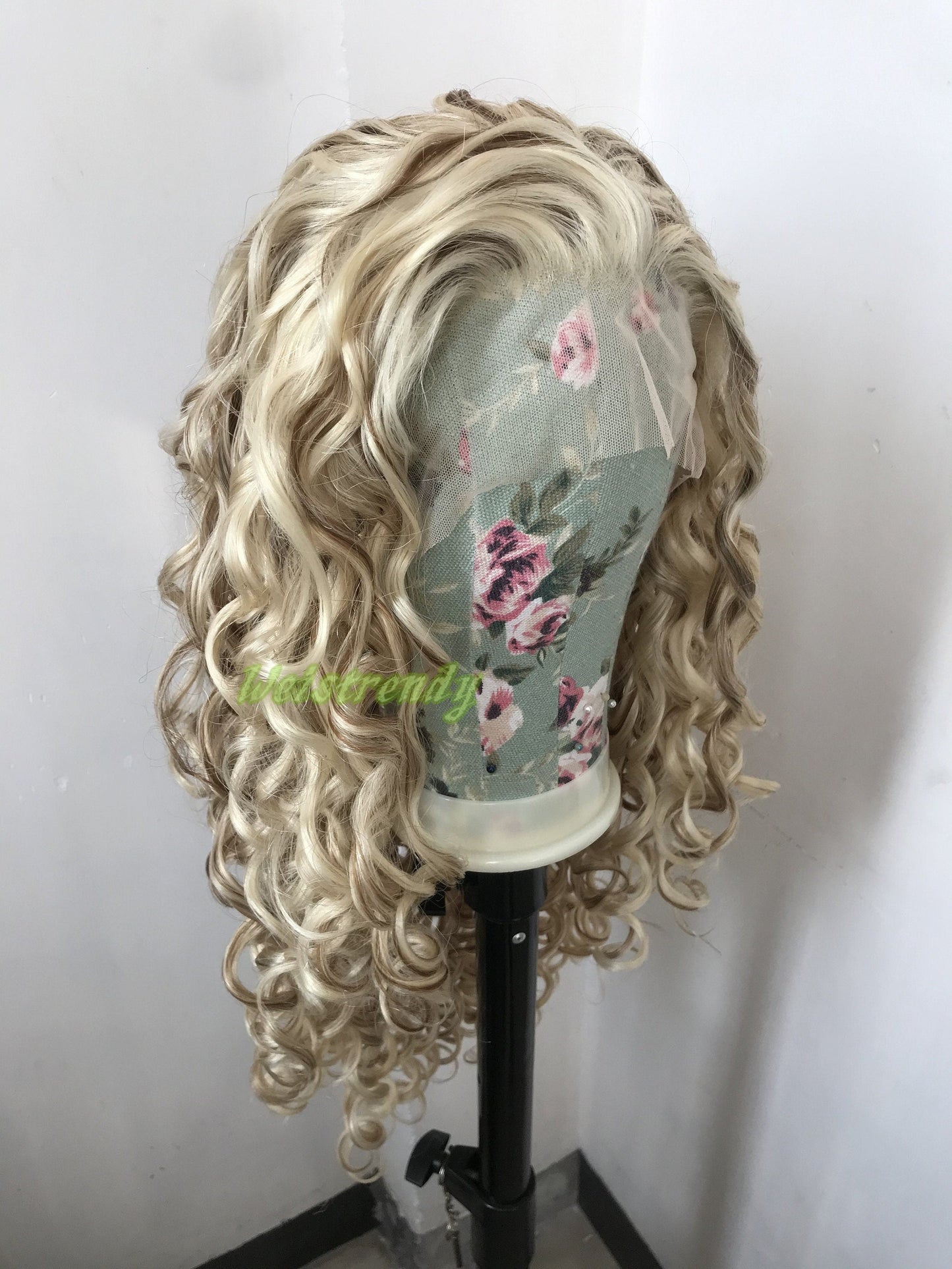 Mixed Blonde Brown Long Ring Curls Wigs Premium Synthetic Fibre Heat Safe Glueless Lace Frontal Wig