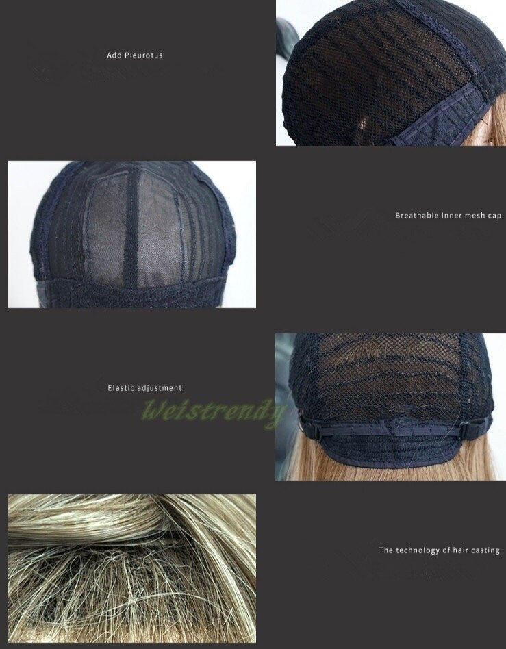 One-Sided Money Piece Black White Blonde Long Straight hair with Bangs Synthetic No lace Cosplay Wig Fun WigsHeat Safe