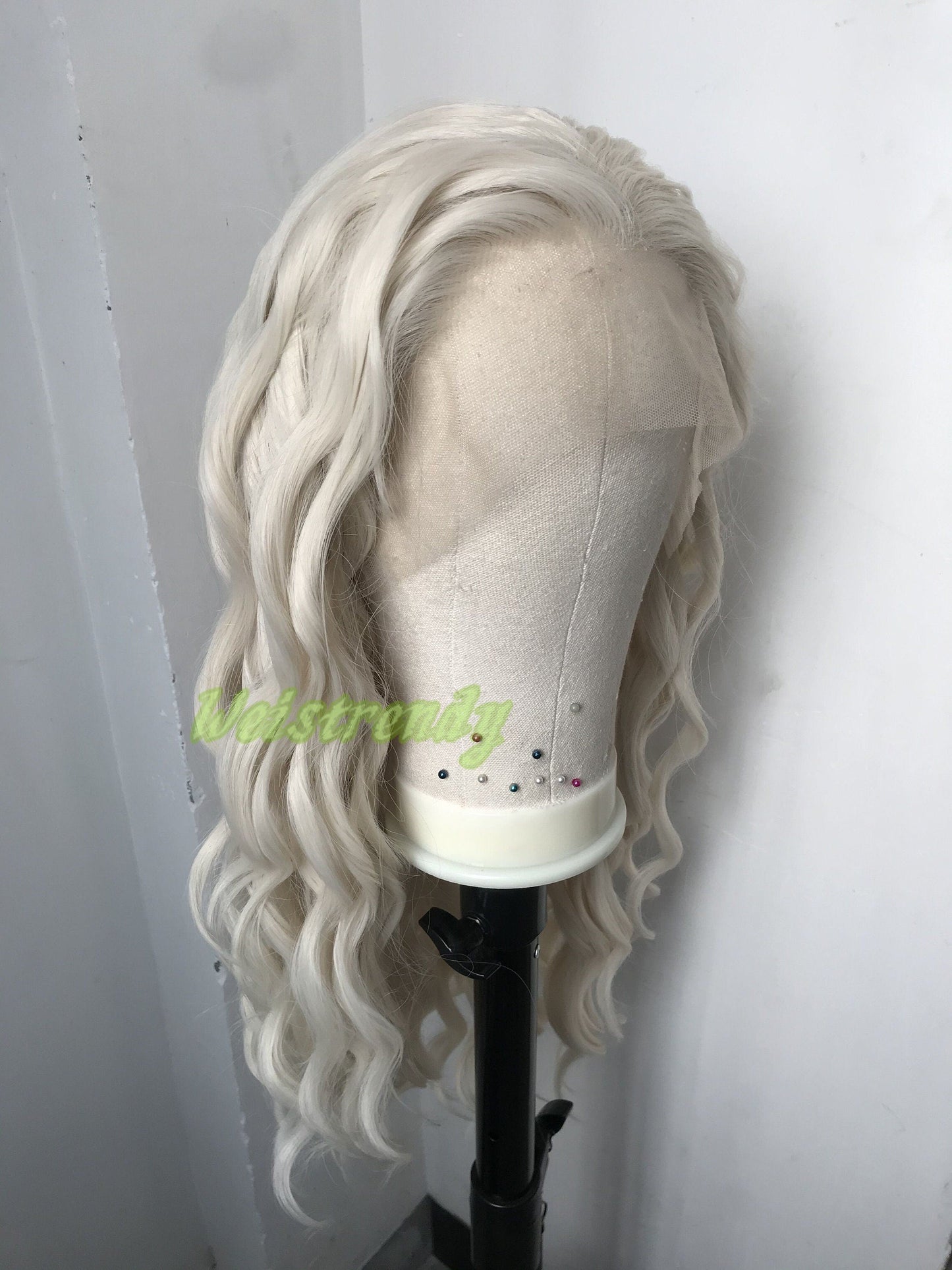 Beige Blonde 24in Long Beachy Wavy Hair Premium Synthetic Swiss Lace Frontal Wig Free Partting Heat Safe