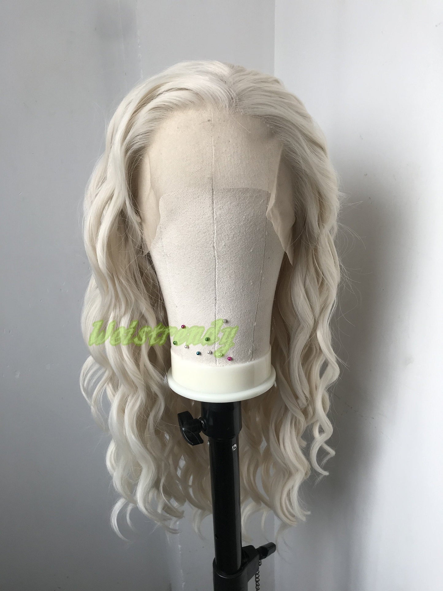 Beige Blonde 24in Long Beachy Wavy Hair Premium Synthetic Swiss Lace Frontal Wig Free Partting Heat Safe
